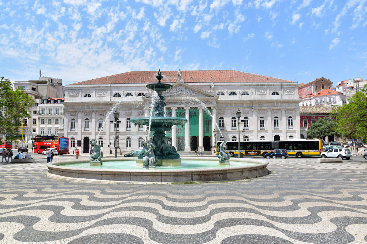 Fountain Blue Sky Lisbon Wallpaper