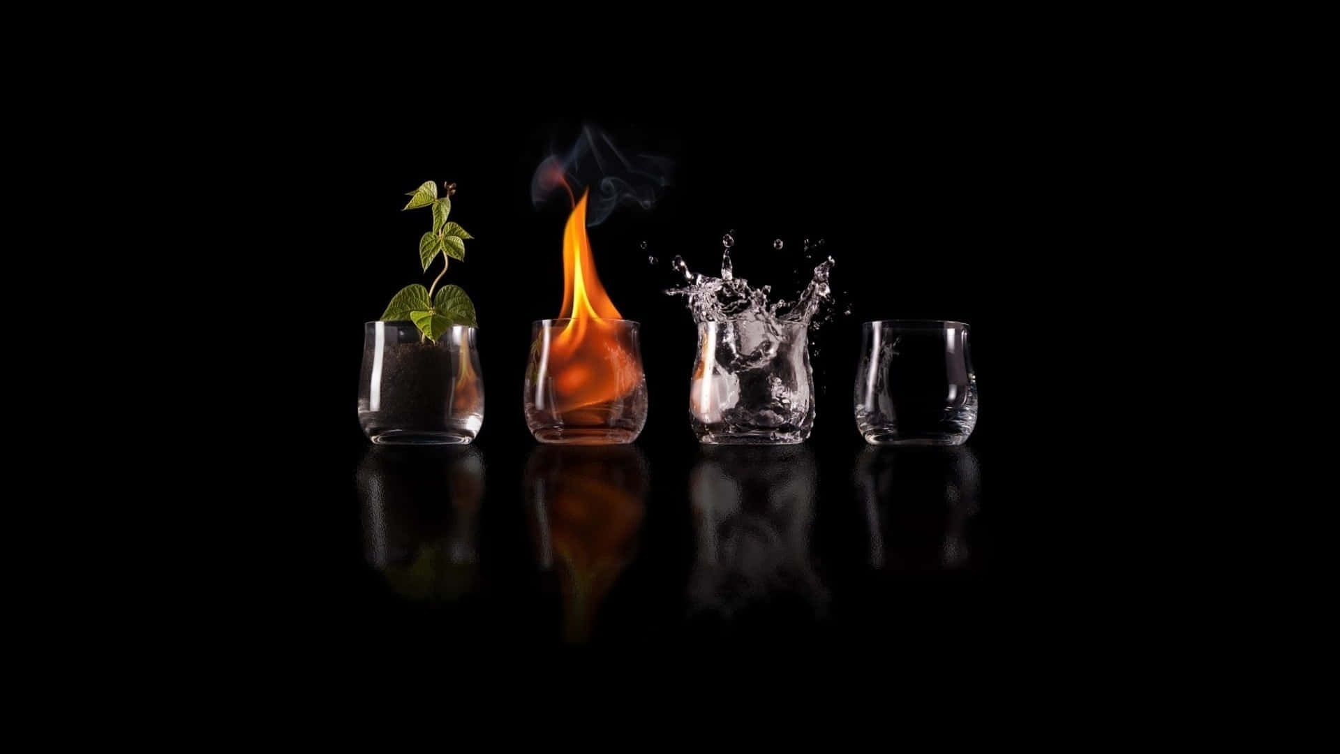 Four Elements Glass Drinks On Black Background Wallpaper