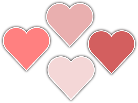 Four Hearts Black Background PNG