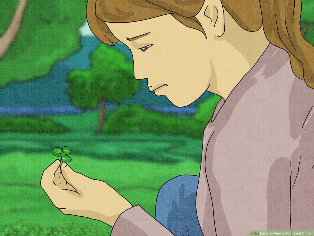 Imagende Arte De Una Niña De Dibujos Animados Con Cuatro Hojas Verdes
