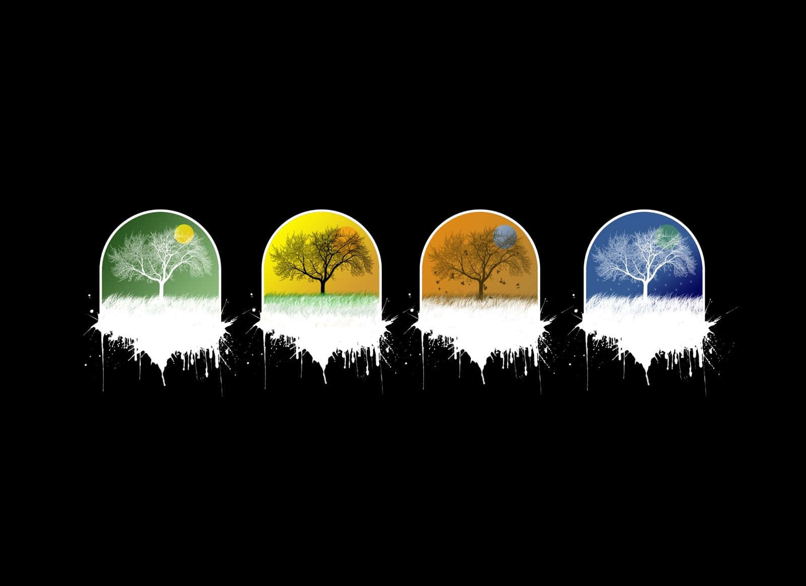 Four Seasons Abstract Trees Digital Art Wallpaper