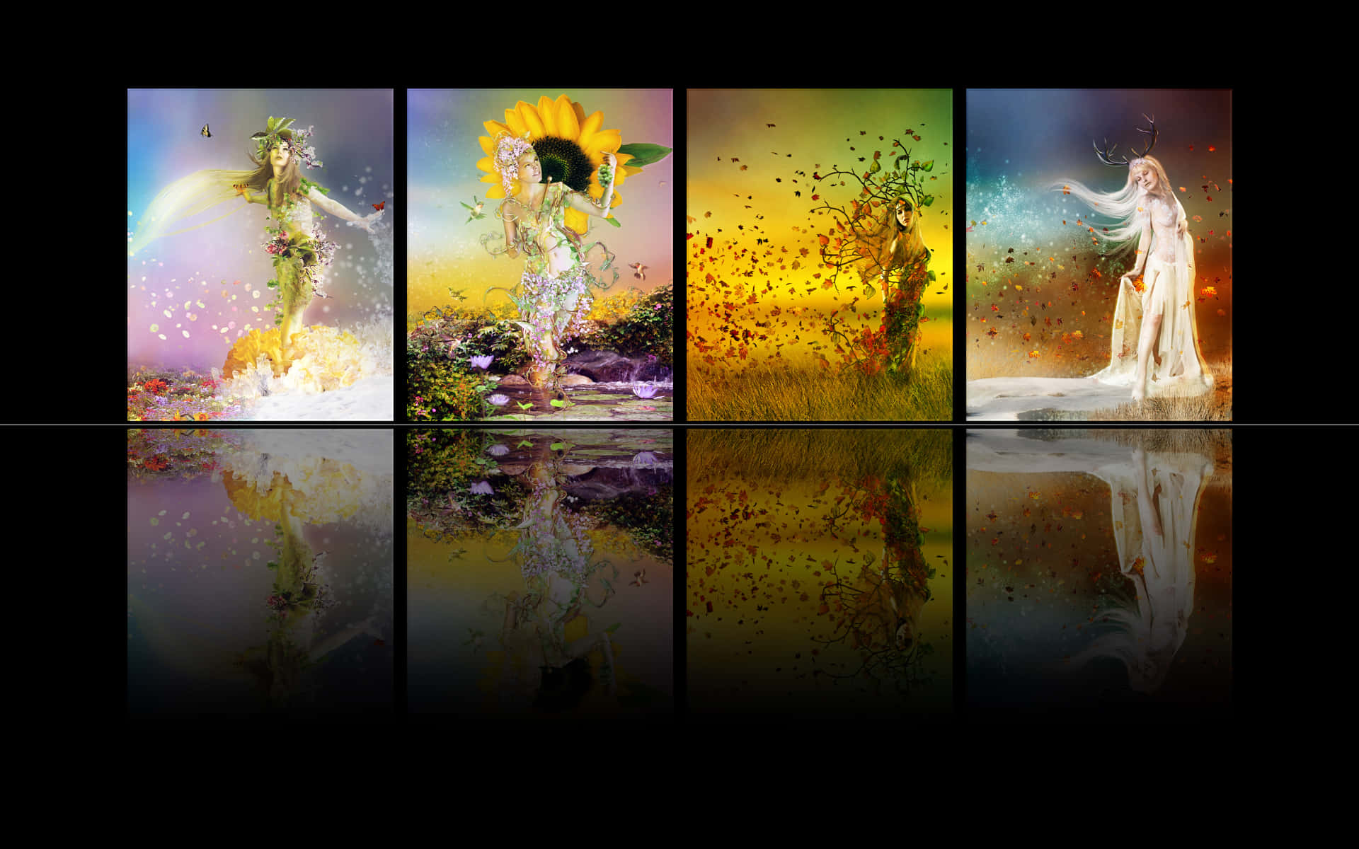 Four Seasons Goddesses Panel Frames Background