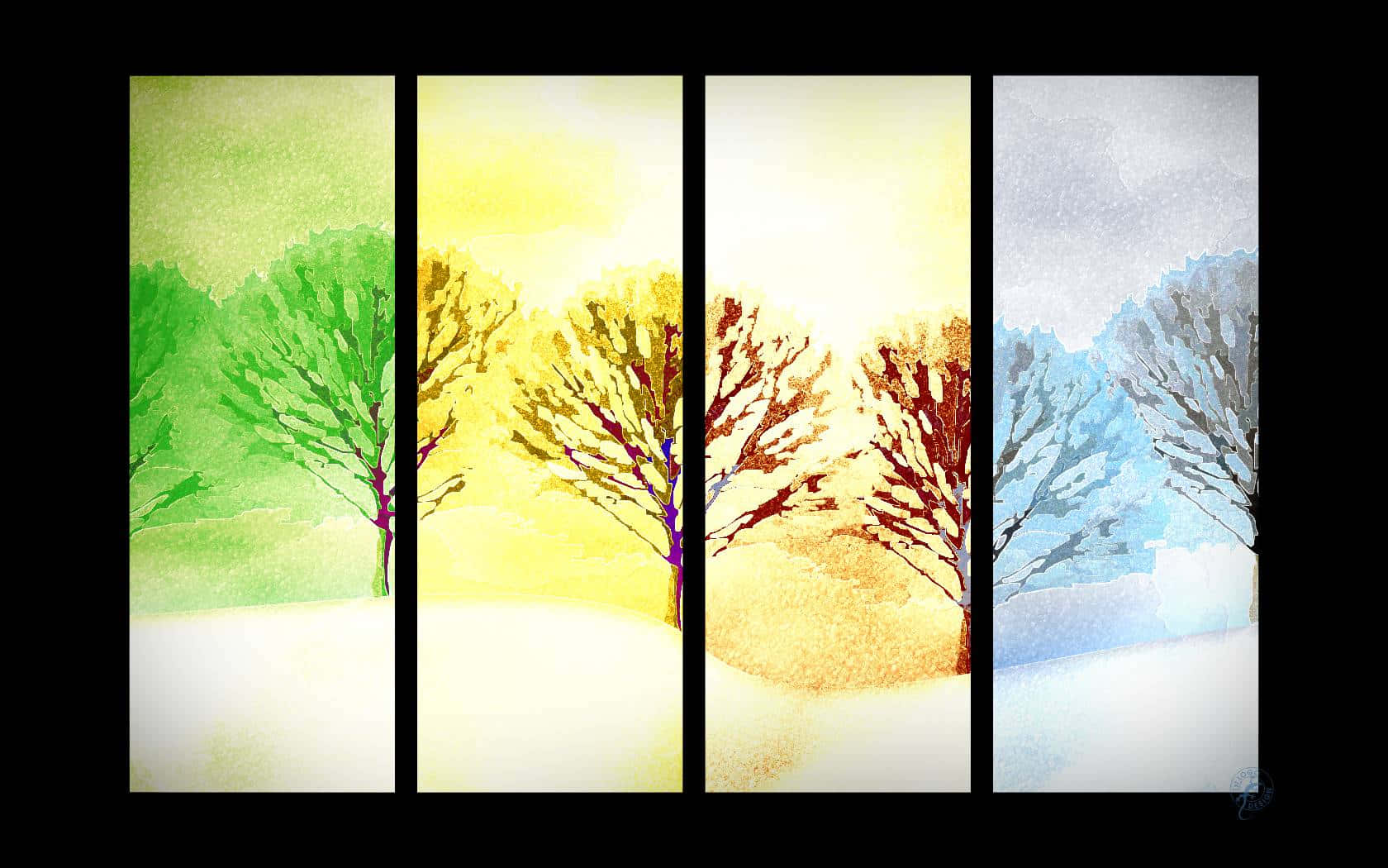 Four Seasons Trees Painting Collage Wallpaper