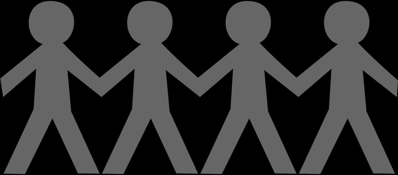 Four Silhouette Friends Holding Hands PNG