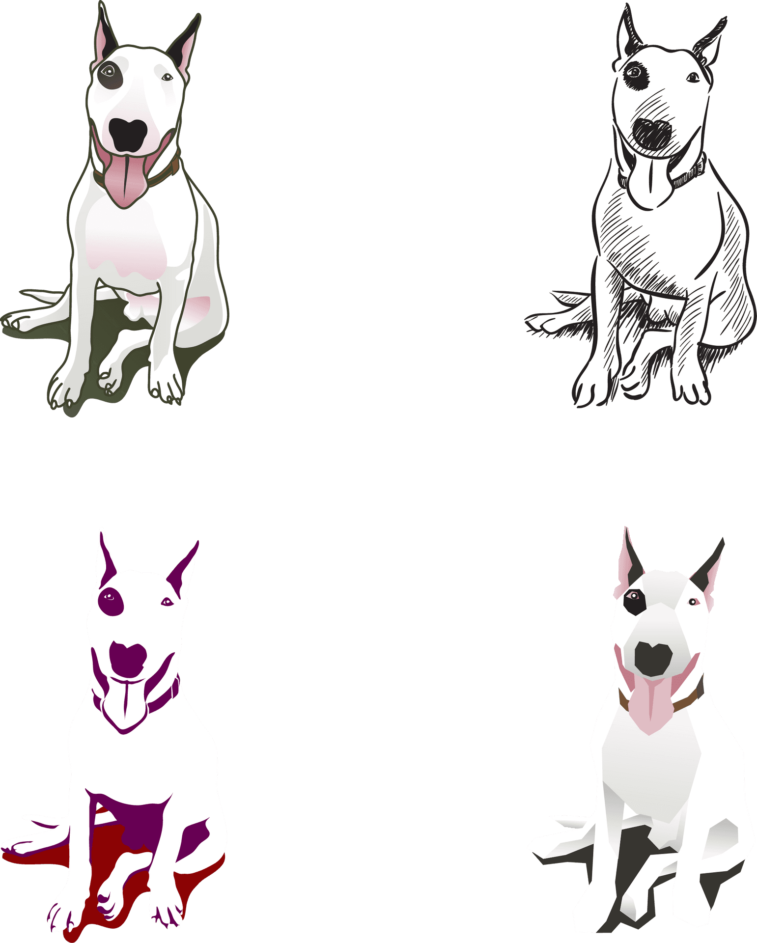 Four Styles Bull Terrier Illustration PNG