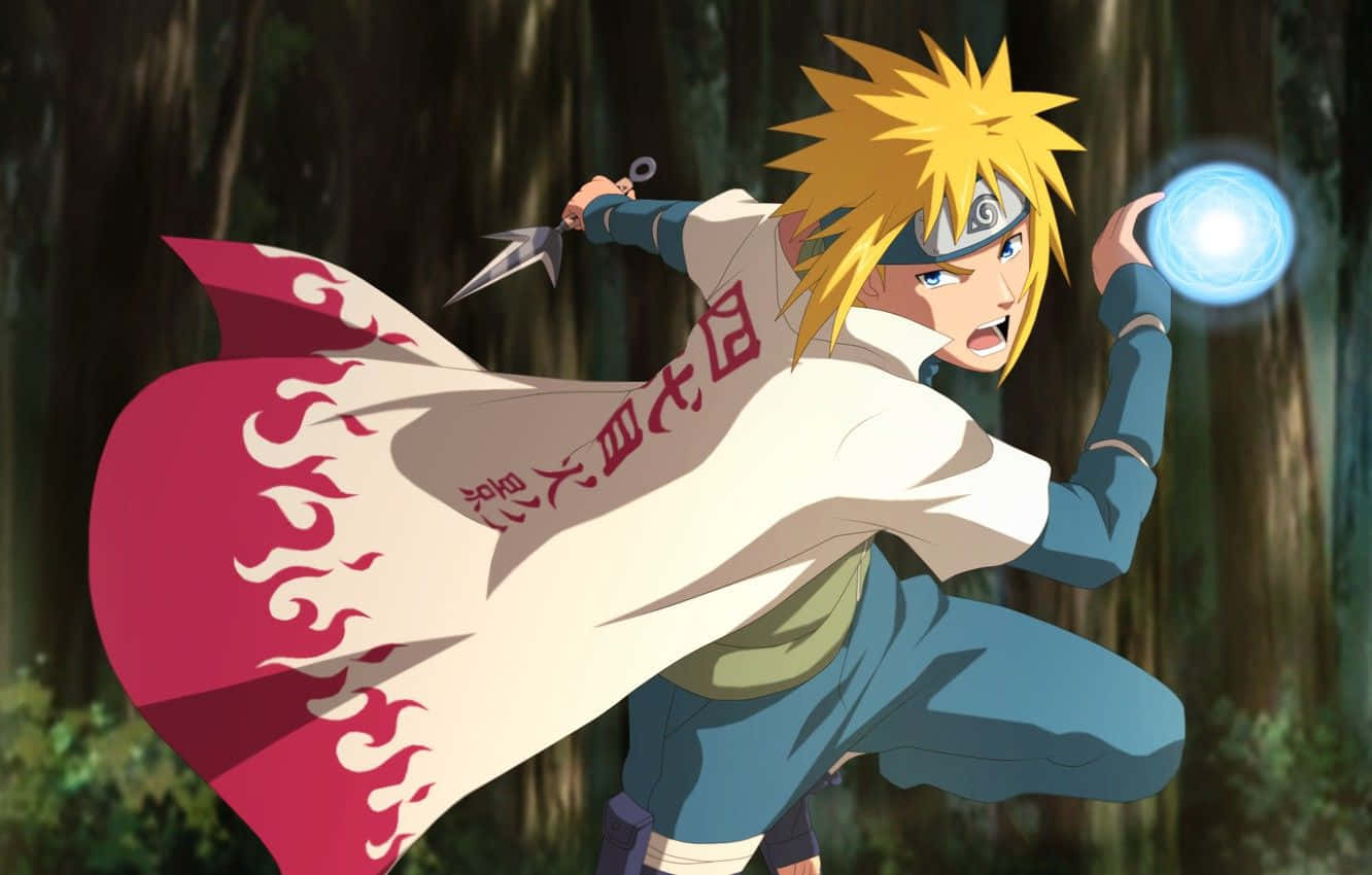 The Legendary Fourth Hokage, Minato Namikaze, standing tall and confident with his Kunai in hand Wallpaper