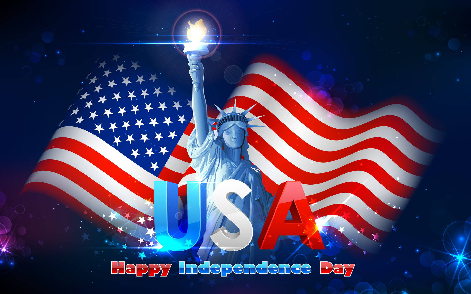 Fourth Of July Celebration With Statue Of Liberty Background