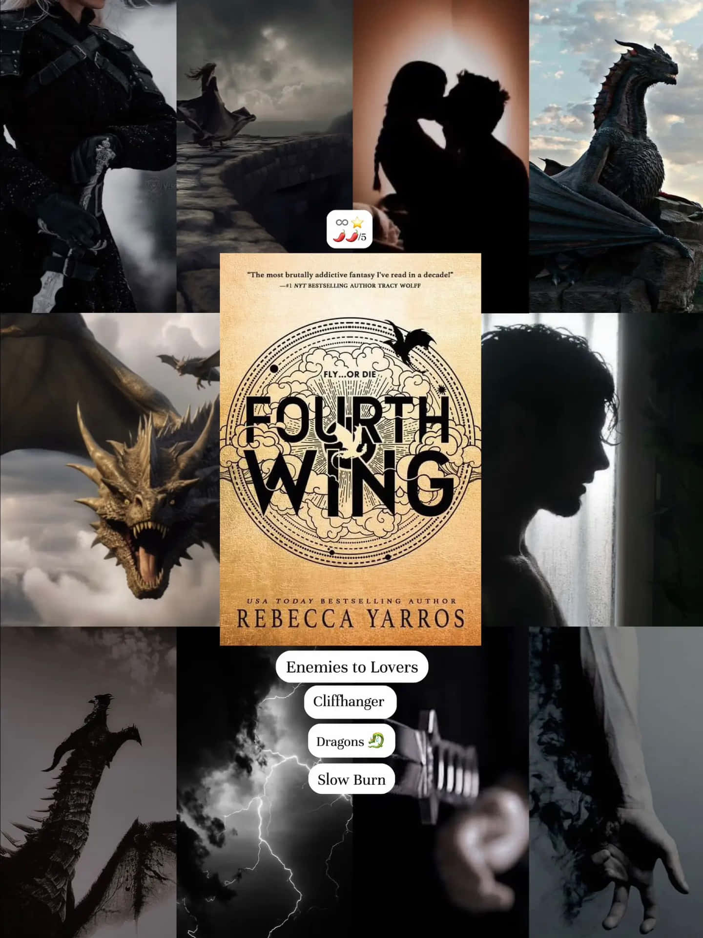 Fourth Wing Fantasy Book Collage Wallpaper