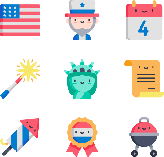 Fourthof July Icons Set PNG