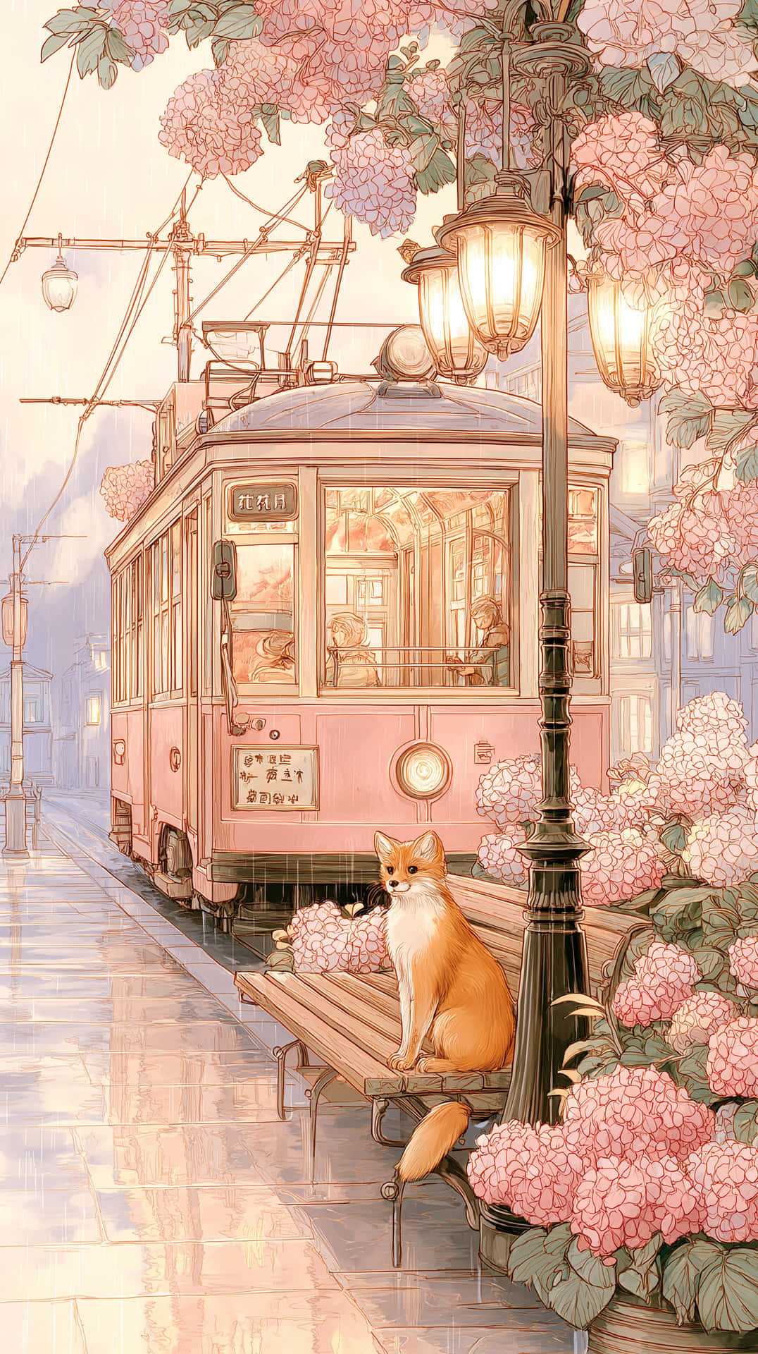 Fox At Tram Stop Wallpaper