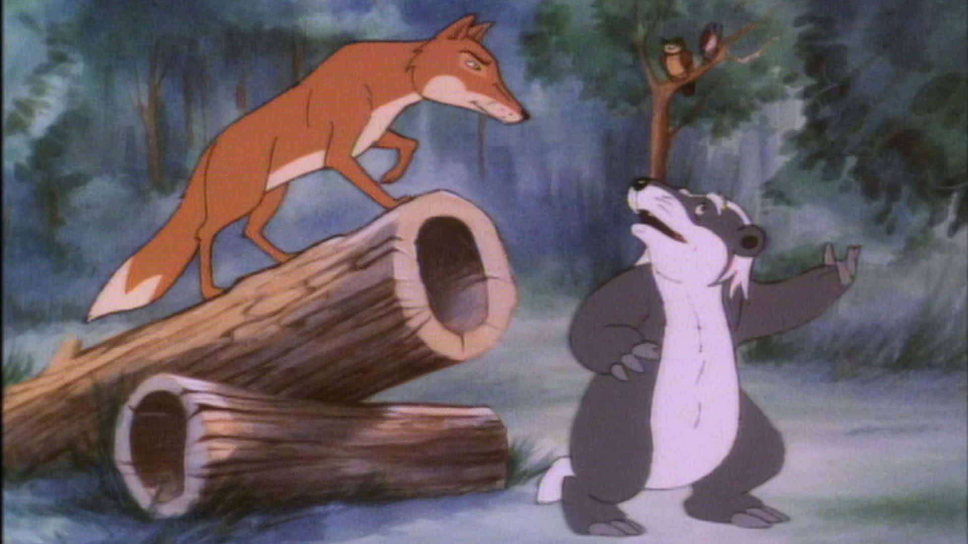 Zorrosobre Un Tronco En Los Animales Del Bosque De Farthing Wood. Fondo de pantalla