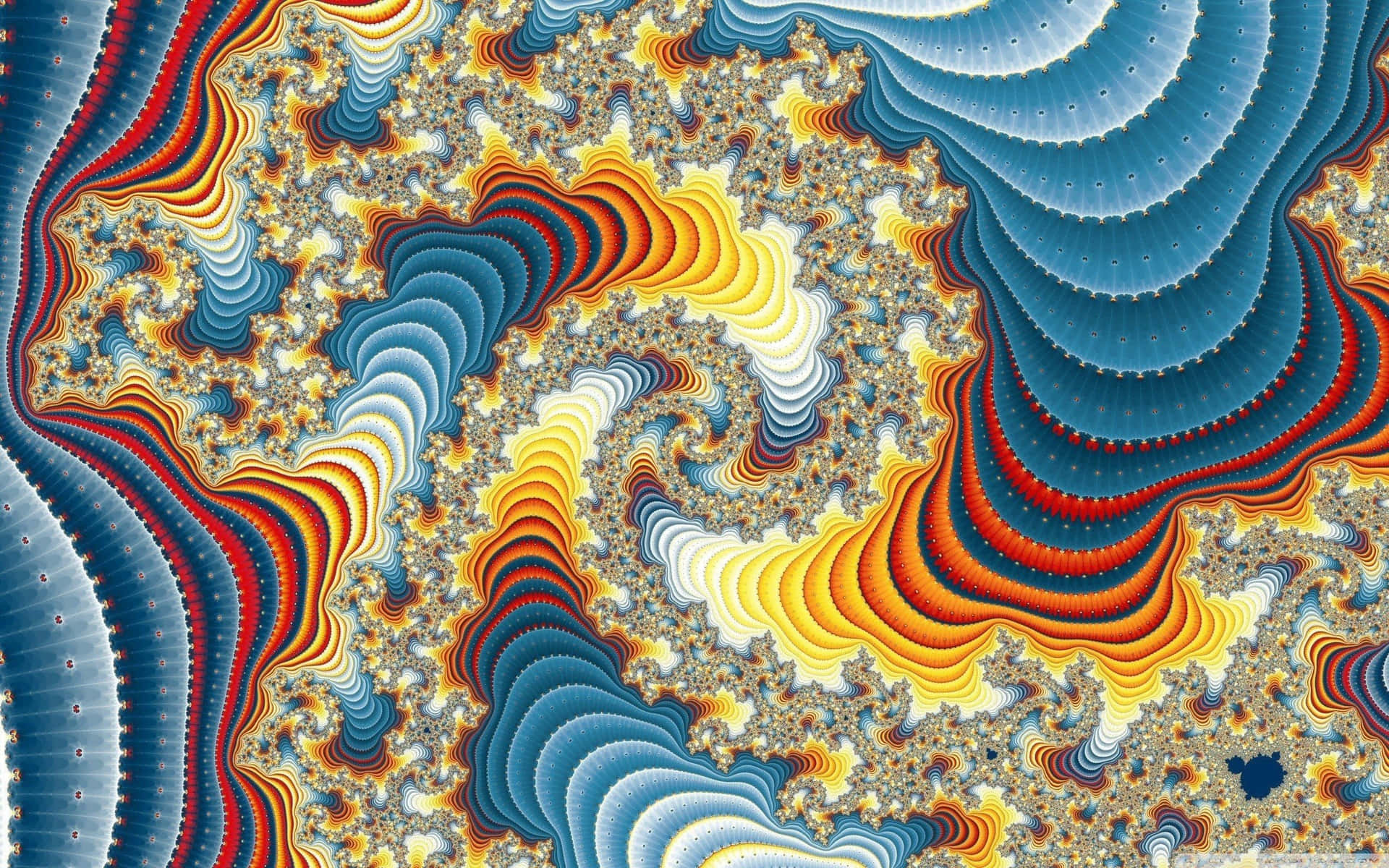 Et farverigt fraktal mønster med et spiral design Wallpaper