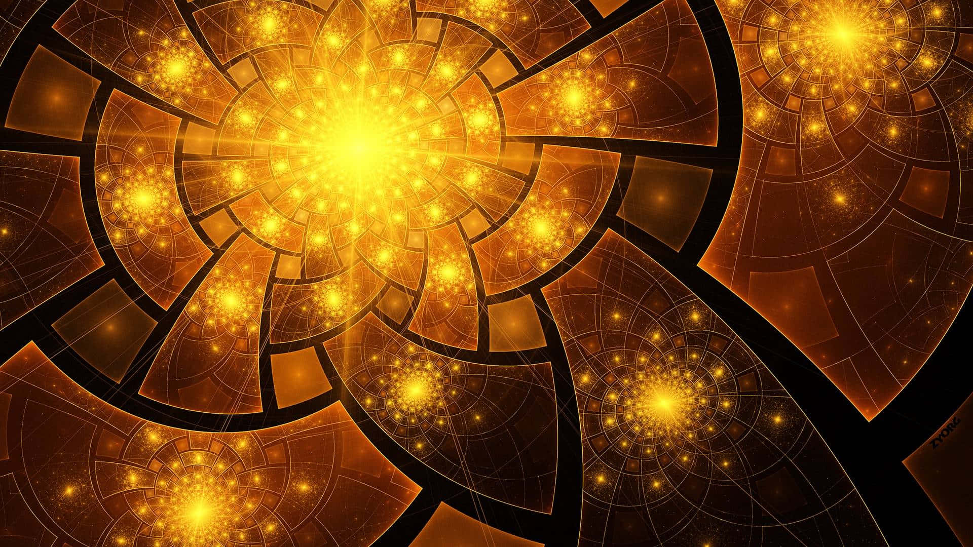 Fractal Golden Sparkles Circular Patterns Wallpaper