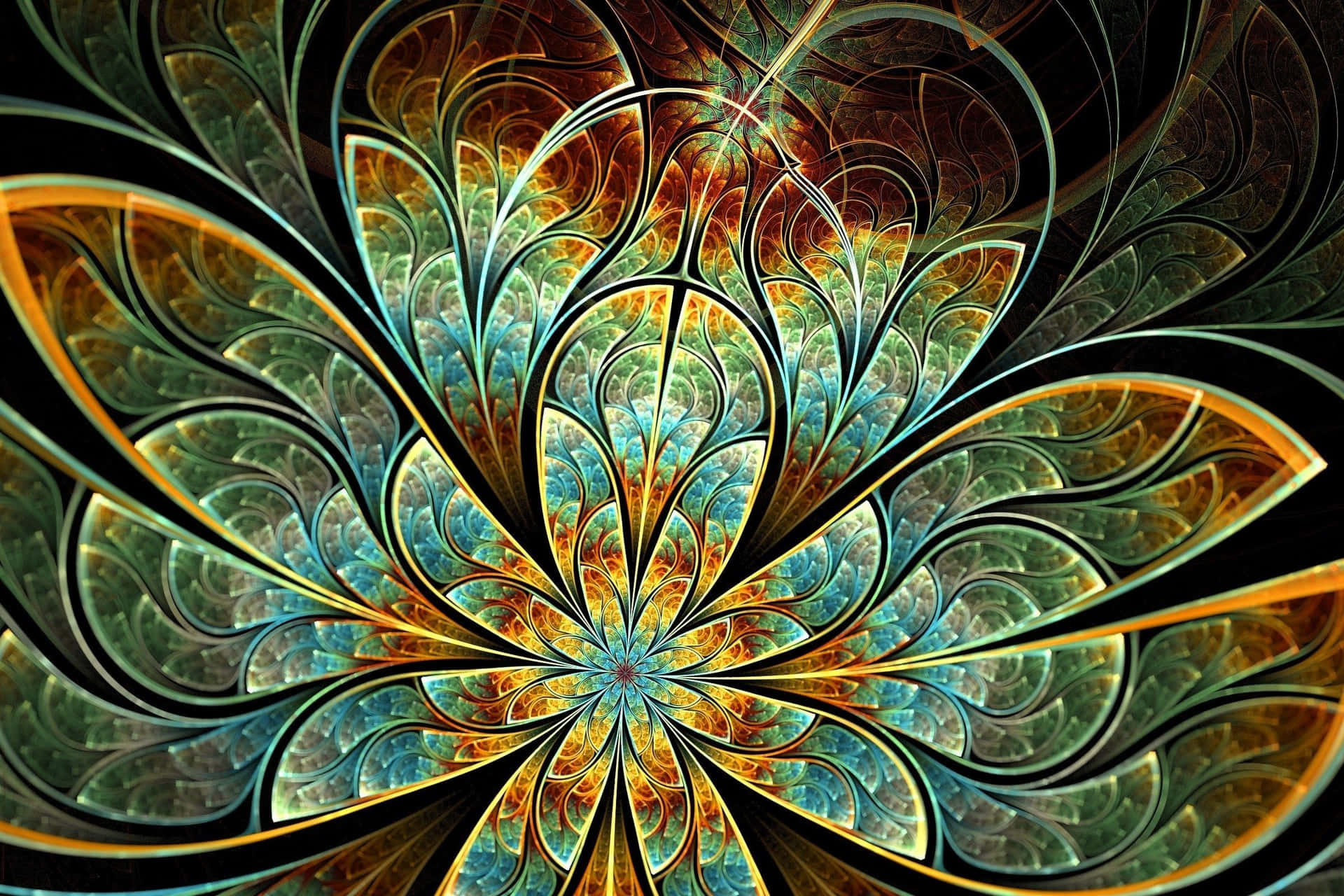 A Colorful Fractal Flower With Blue And Green Colors Wallpaper