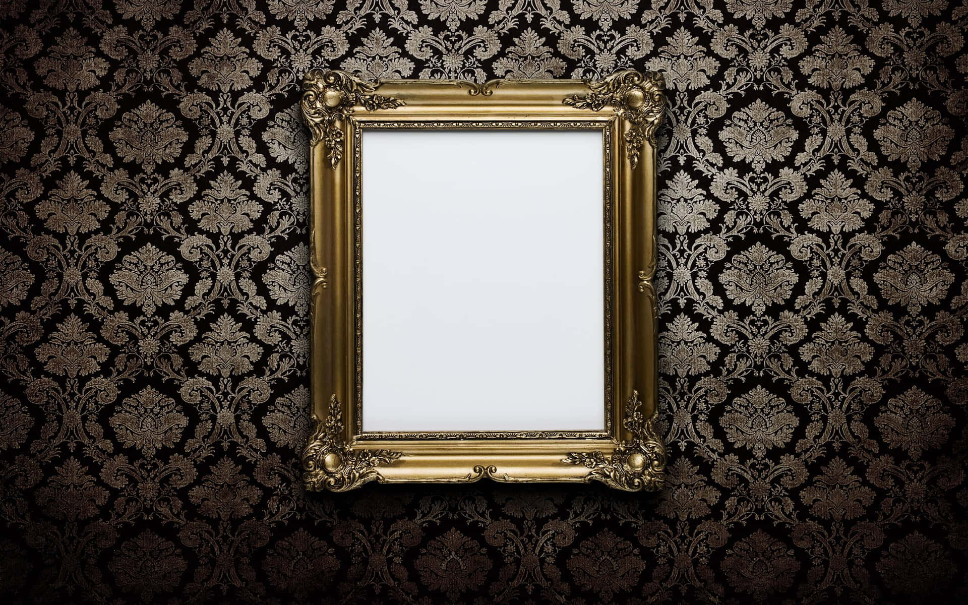 A Gold Frame On A Black Wallpaper