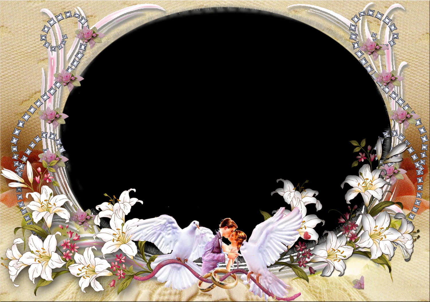 A Photo Frame With A Flower And Doves