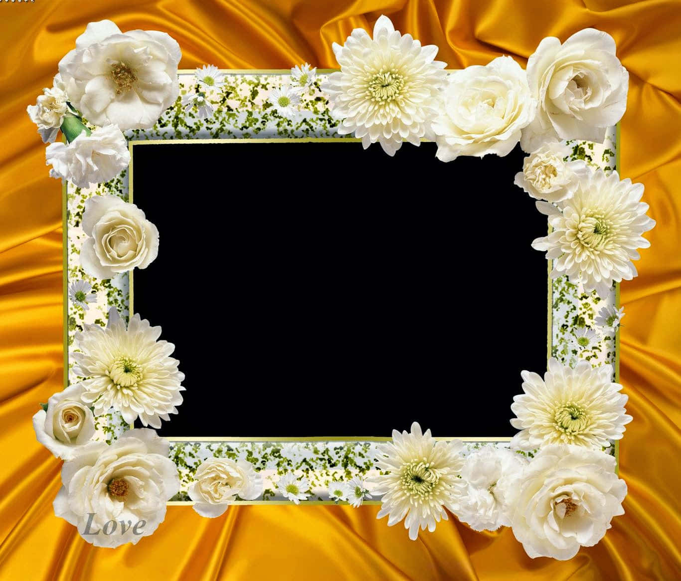 White Floral Picture Frame On Yellow Cloth Background