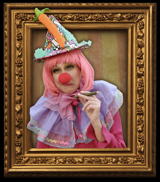 Framed Clownwith Carrot Hatand Red Nose PNG