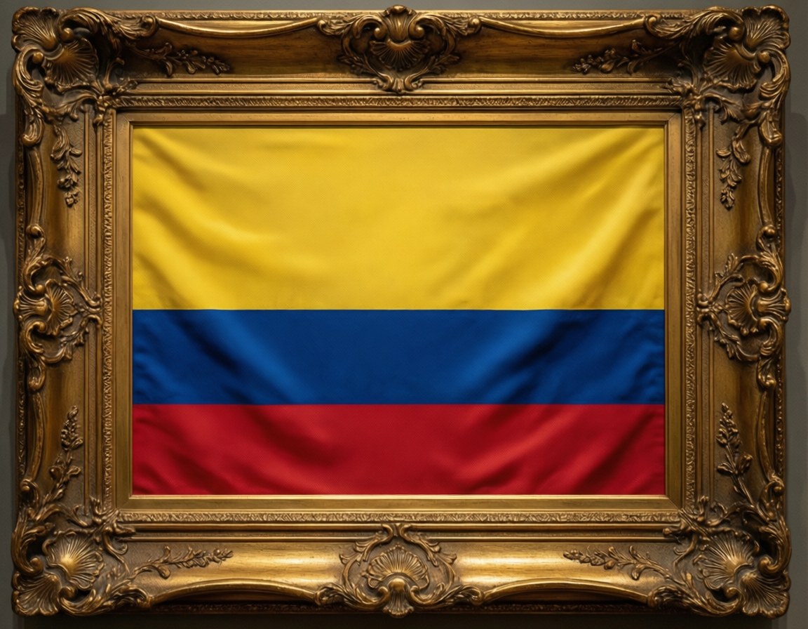 Colombian flag in an ornate golden frame