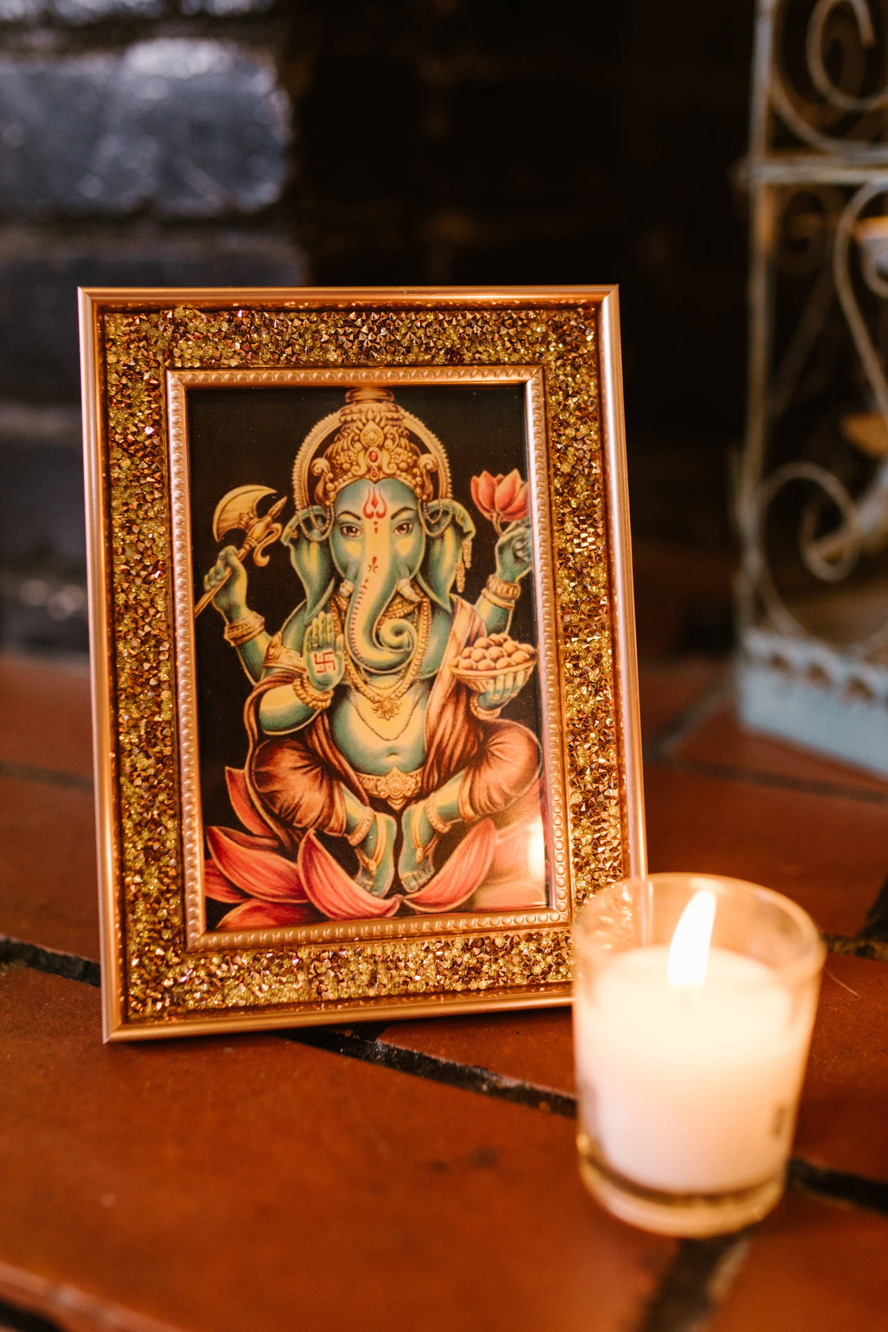 Et indrammet billede af Ganesh 4K Wallpaper
