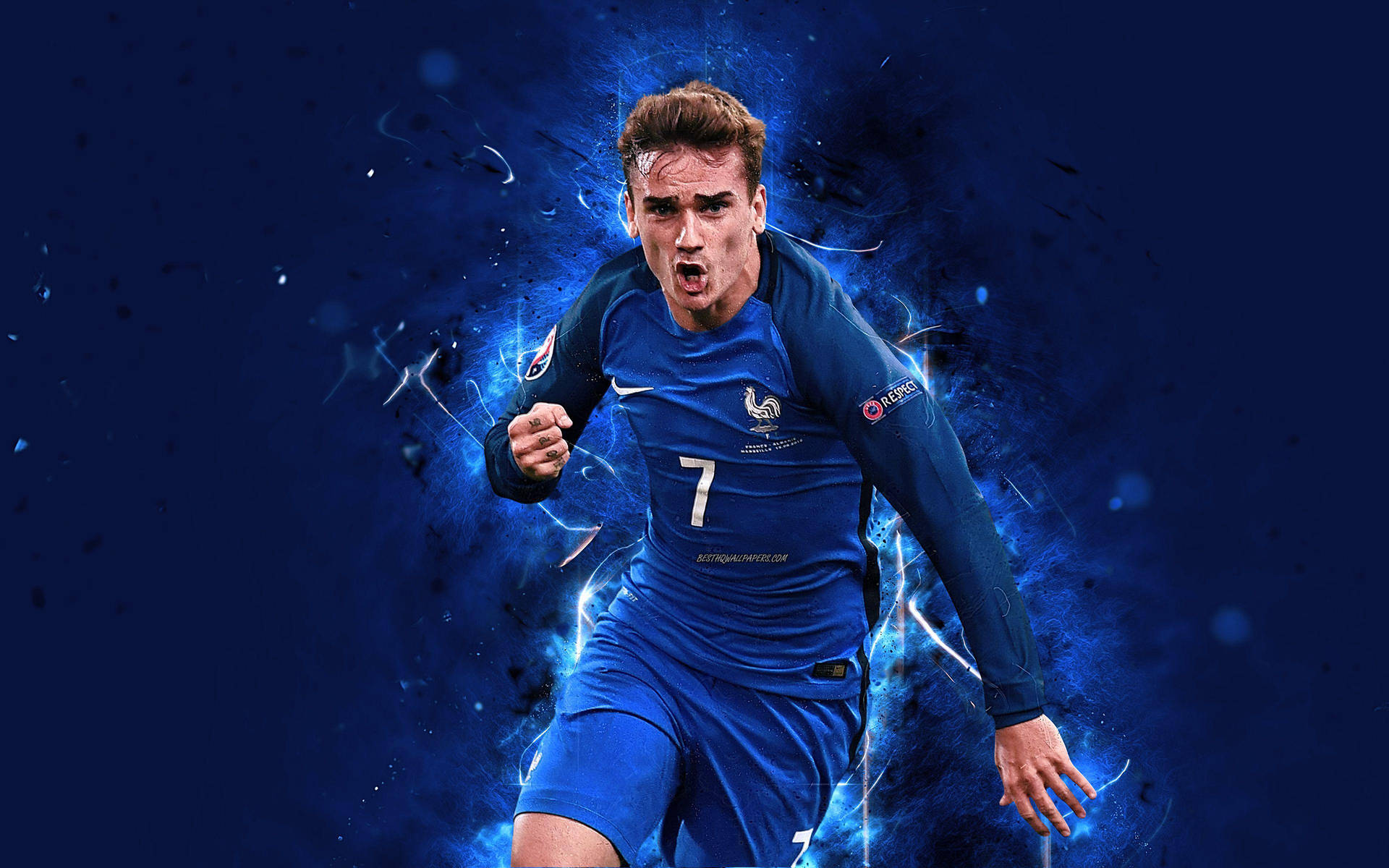 Fransk National Fodboldhold Antoine Griezmann Spiller 4K Tapet Wallpaper