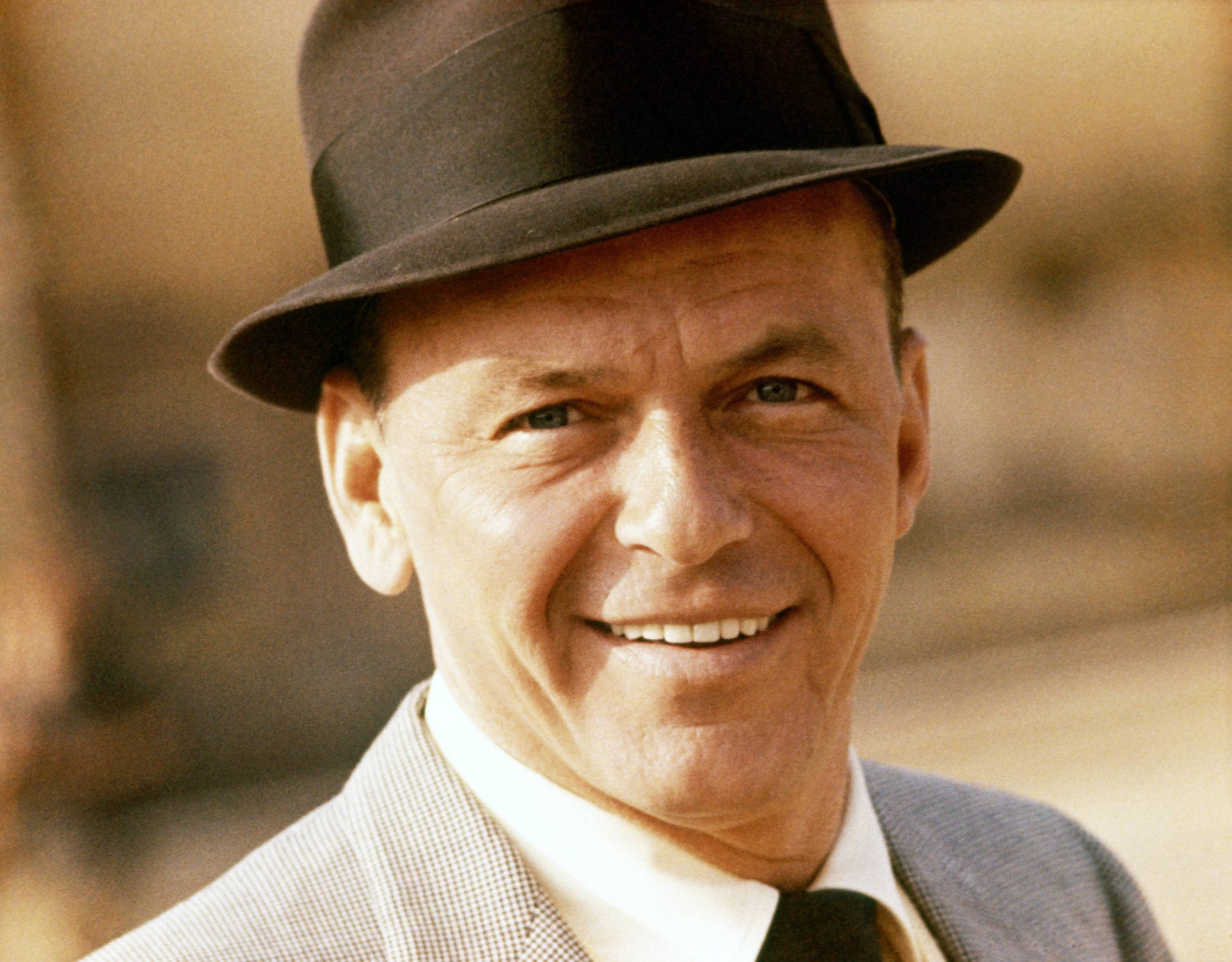 Frank Sinatra Wearing Black Fedora Hat Wallpaper