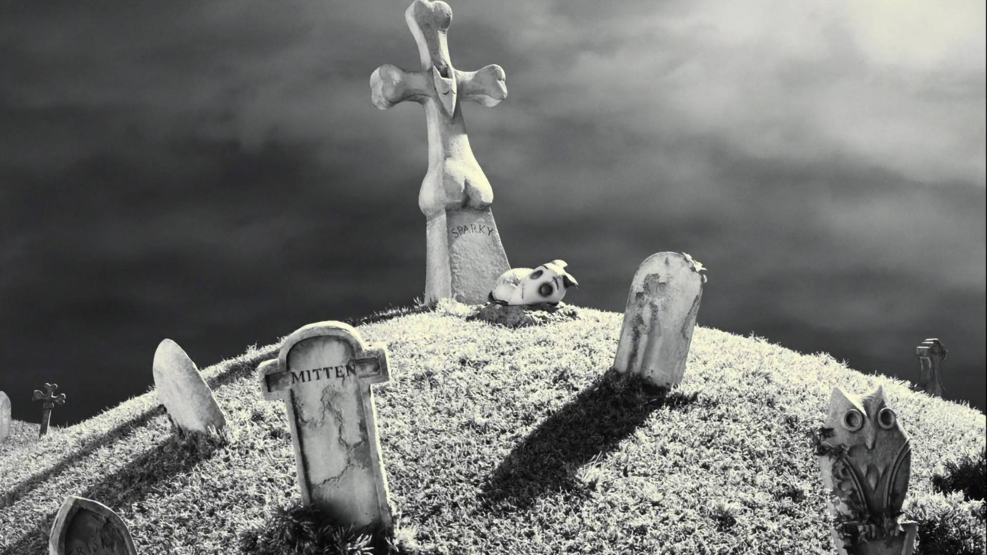 Frankenweenie Sparky Resting Tombstone Background