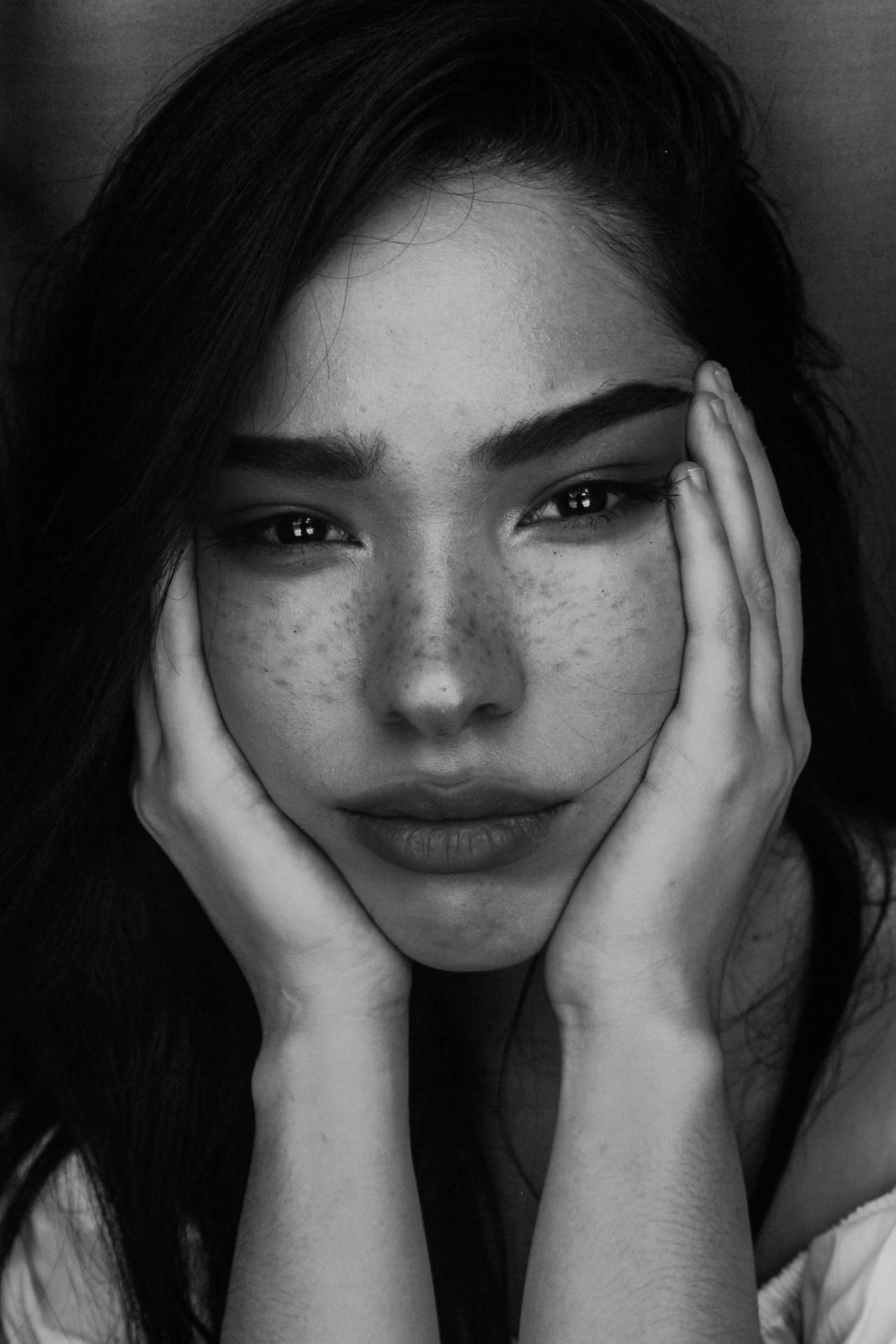 Freckles And Beauty Black And White Portrait Wallpaper
