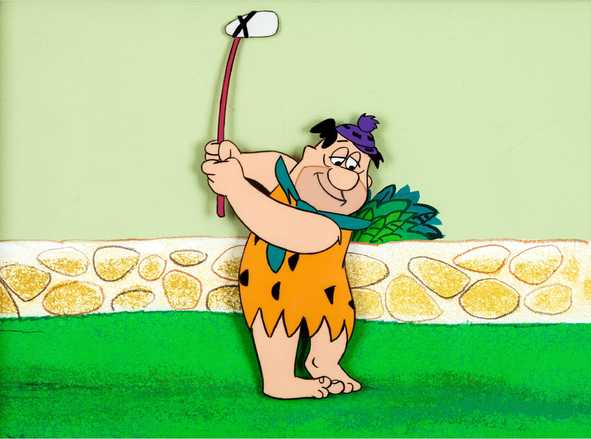 Cómicde Fred Flintstone Jugando Al Golf Fondo de pantalla