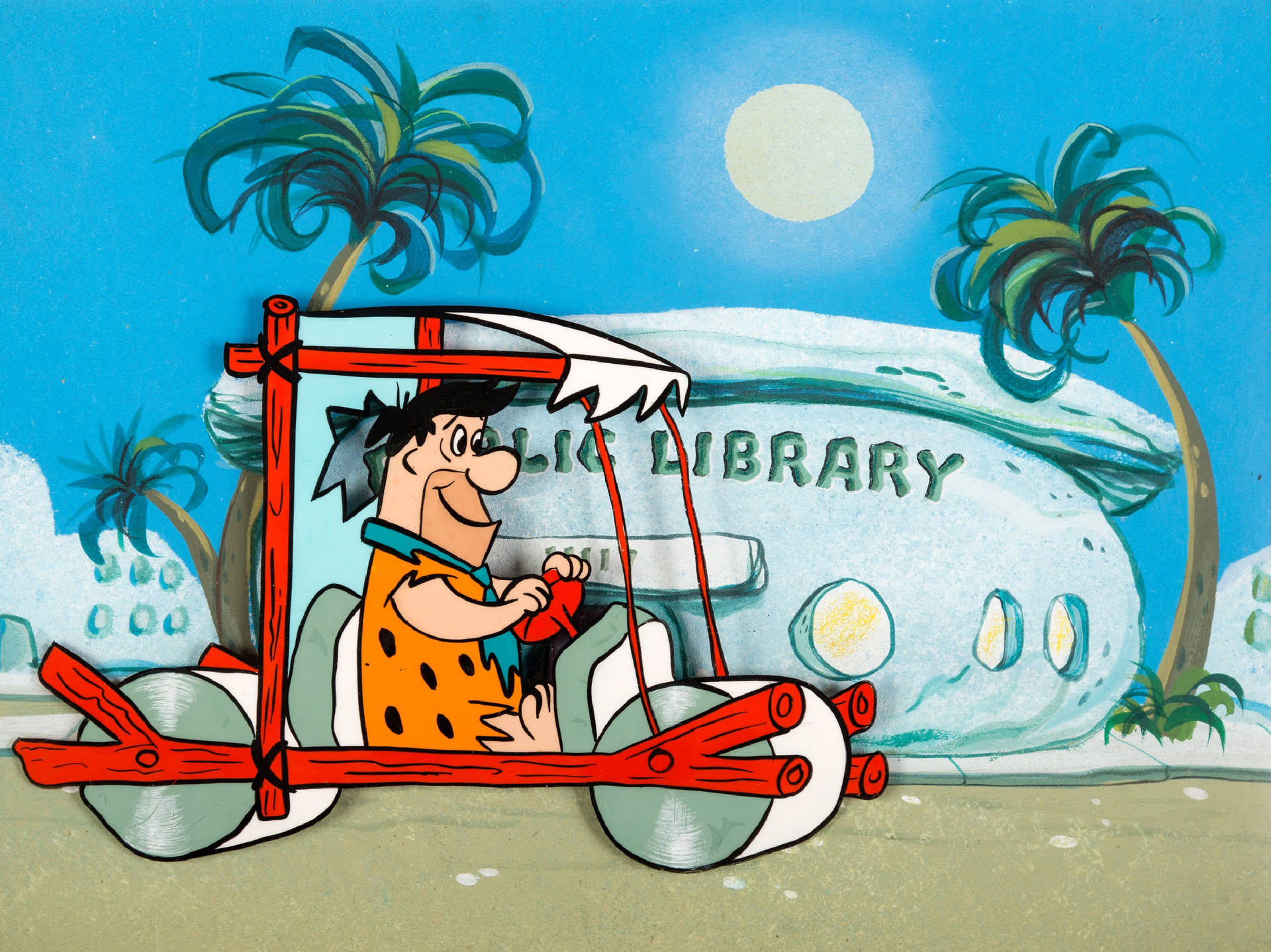 Fred Flintstones Kørsel på Biblioteket er en magisk baggrund. Wallpaper