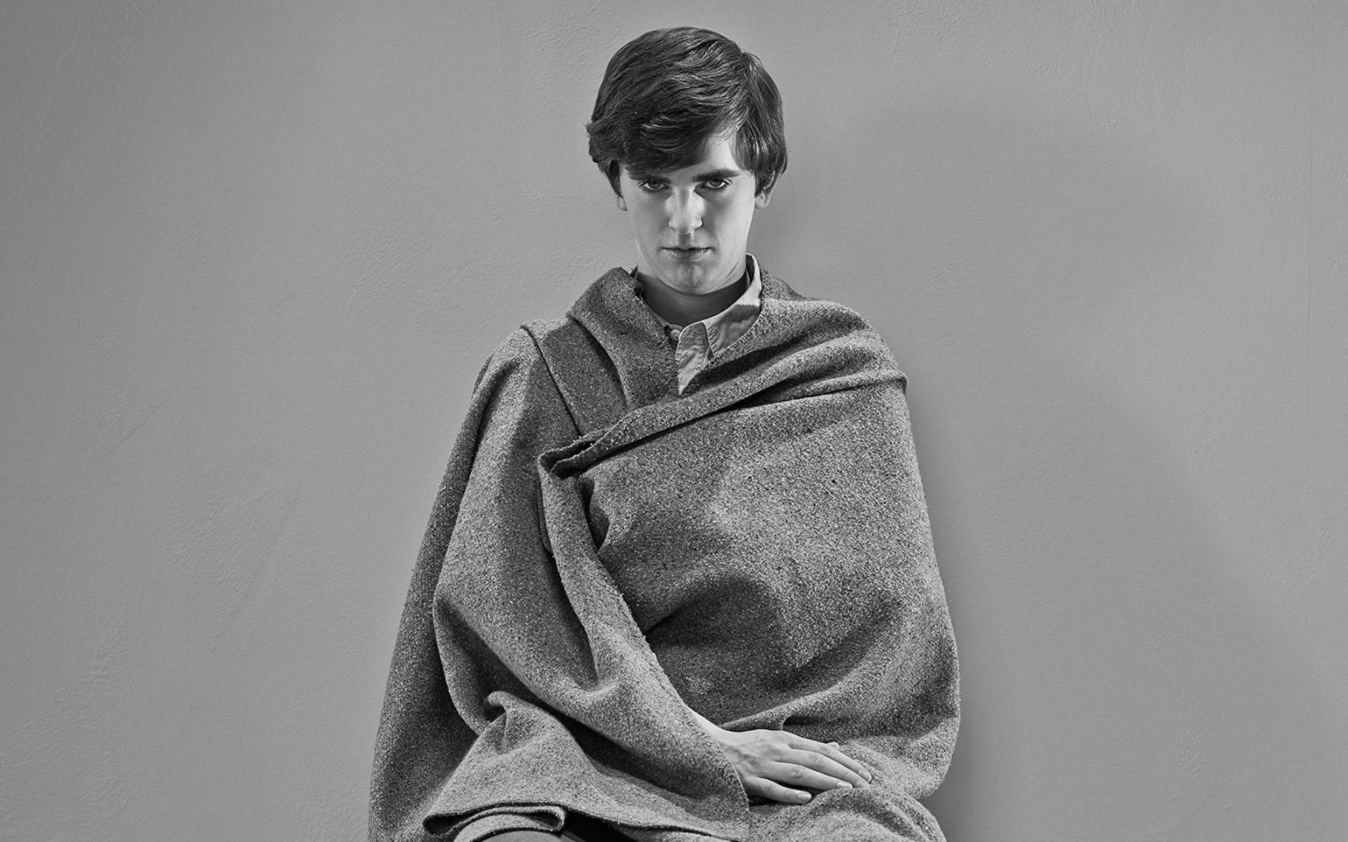 Freddie Highmore Wrapped With Blanket