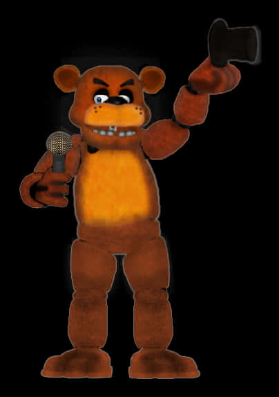 Freddy Fazbear With Microphoneand Hat PNG