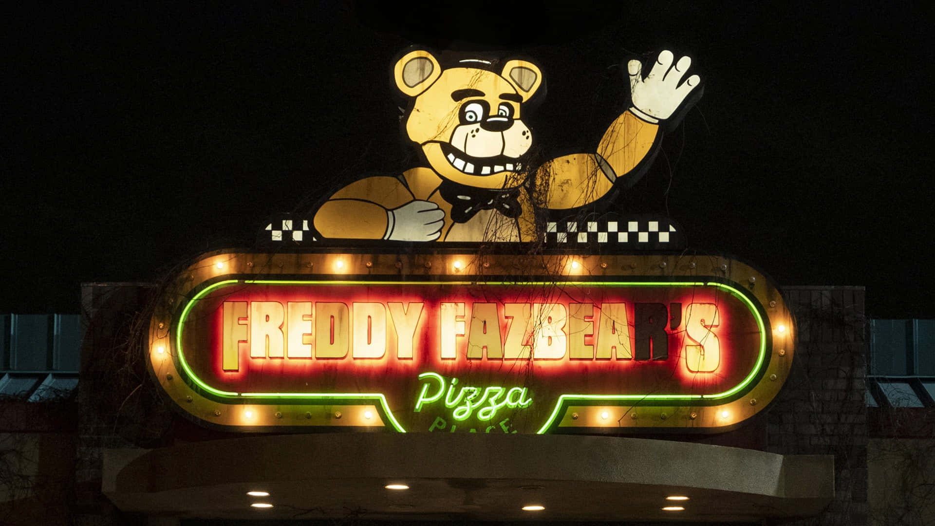 Freddy Fazbears Pizza Place Signage Night Wallpaper