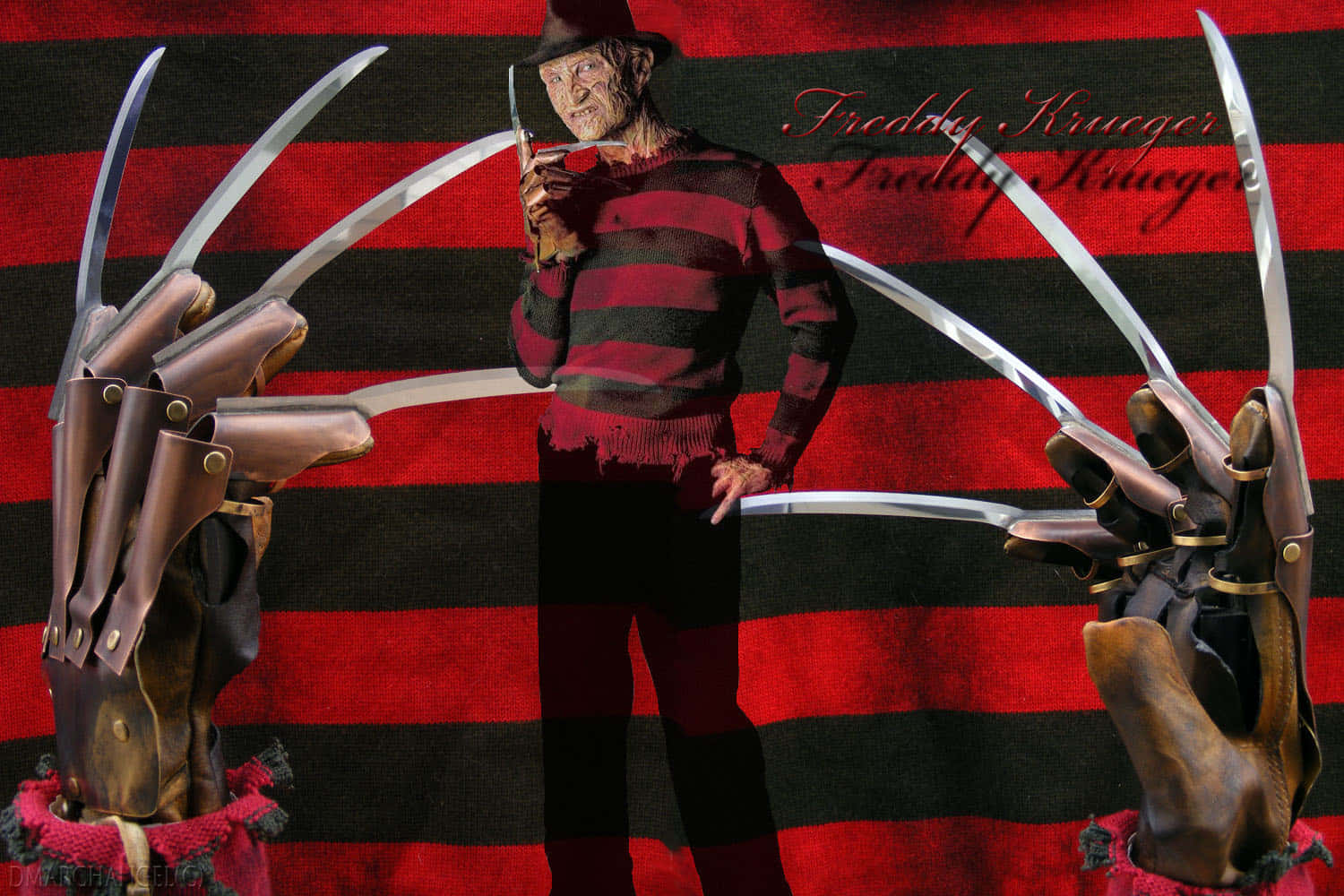 Freddy Krueger in an intense pose surrounded by burning flames