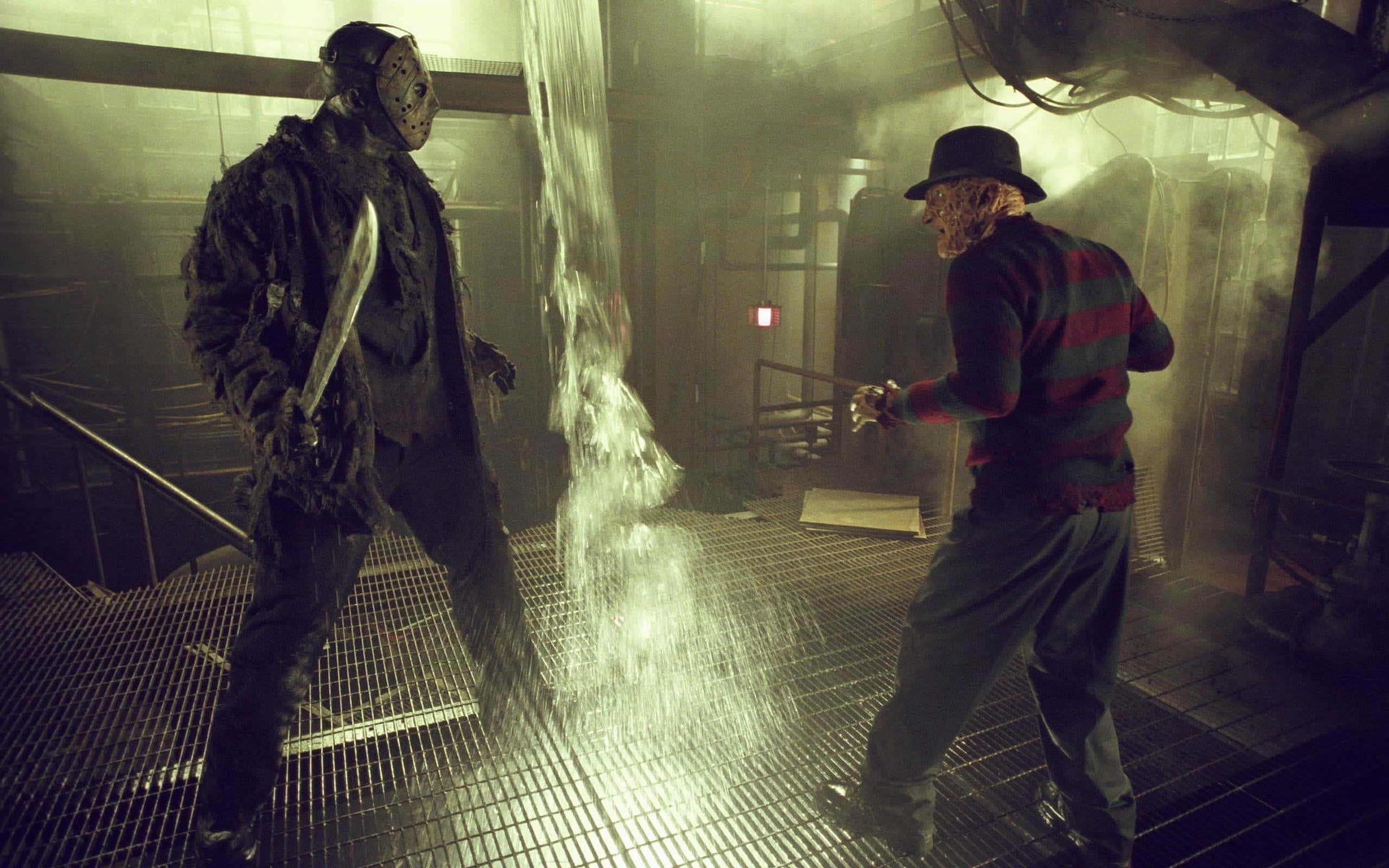 Freddy Krueger menacingly standing in a dimly lit boiler room