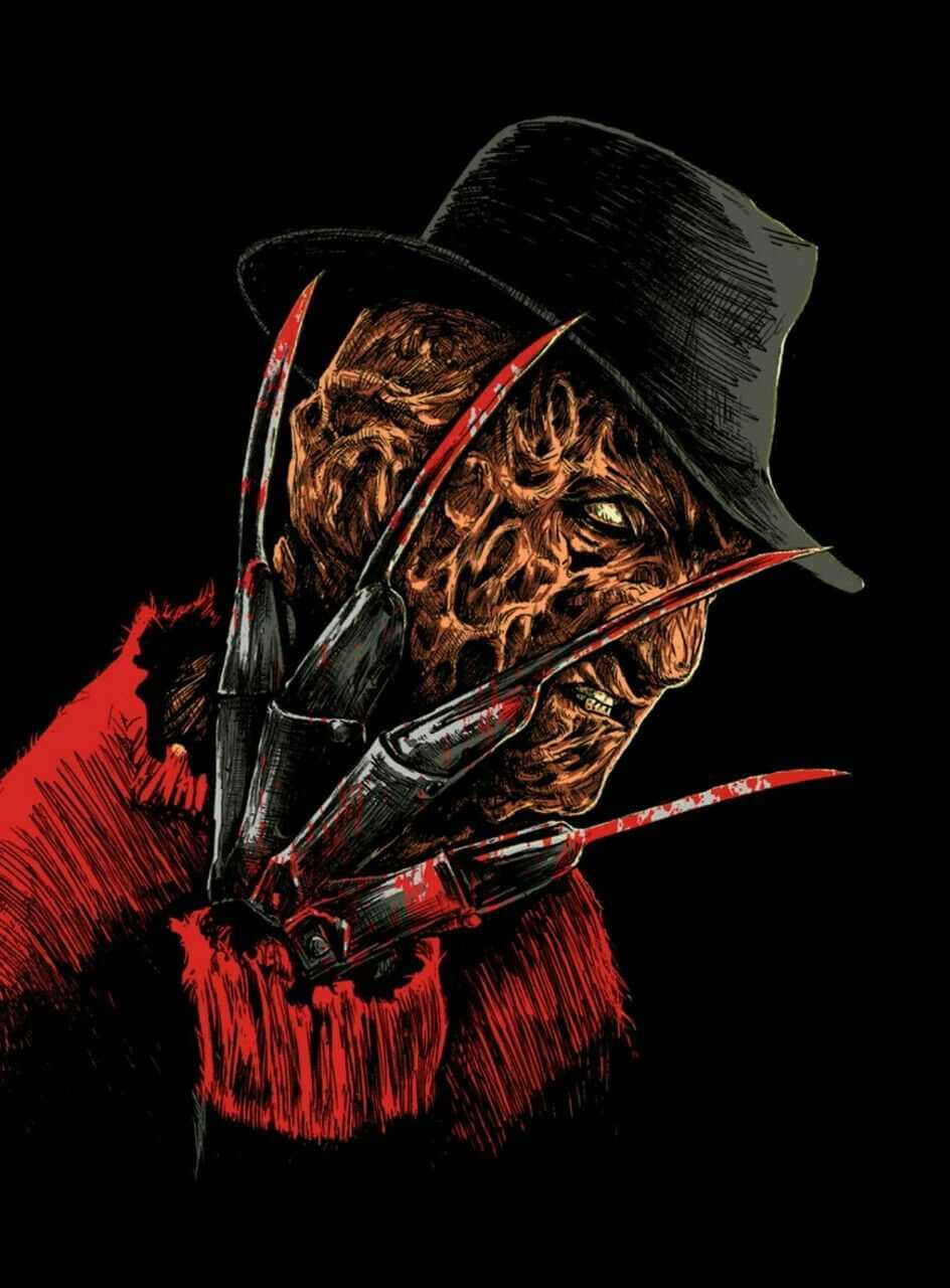 Freddy Krueger, iconic horror movie character, menacingly grins