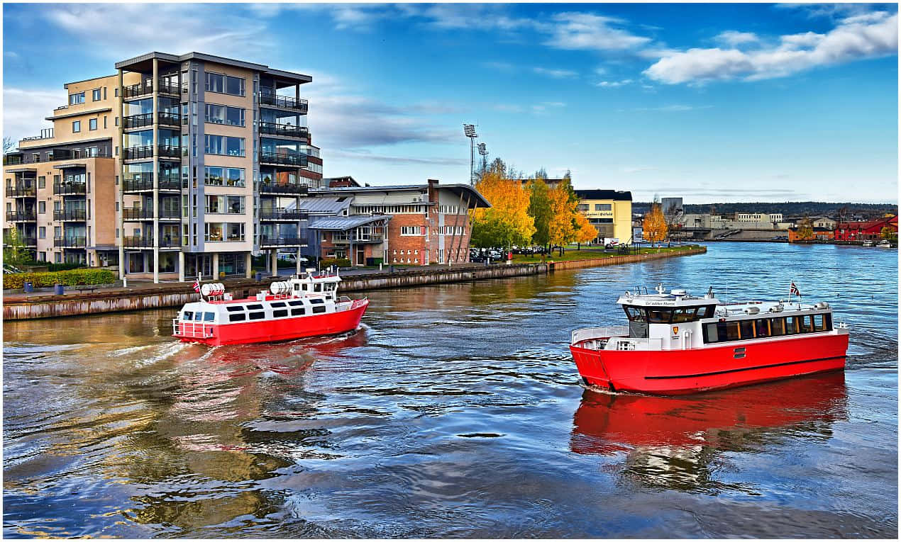 Fredrikstad Riverfront Boats Scenery Wallpaper