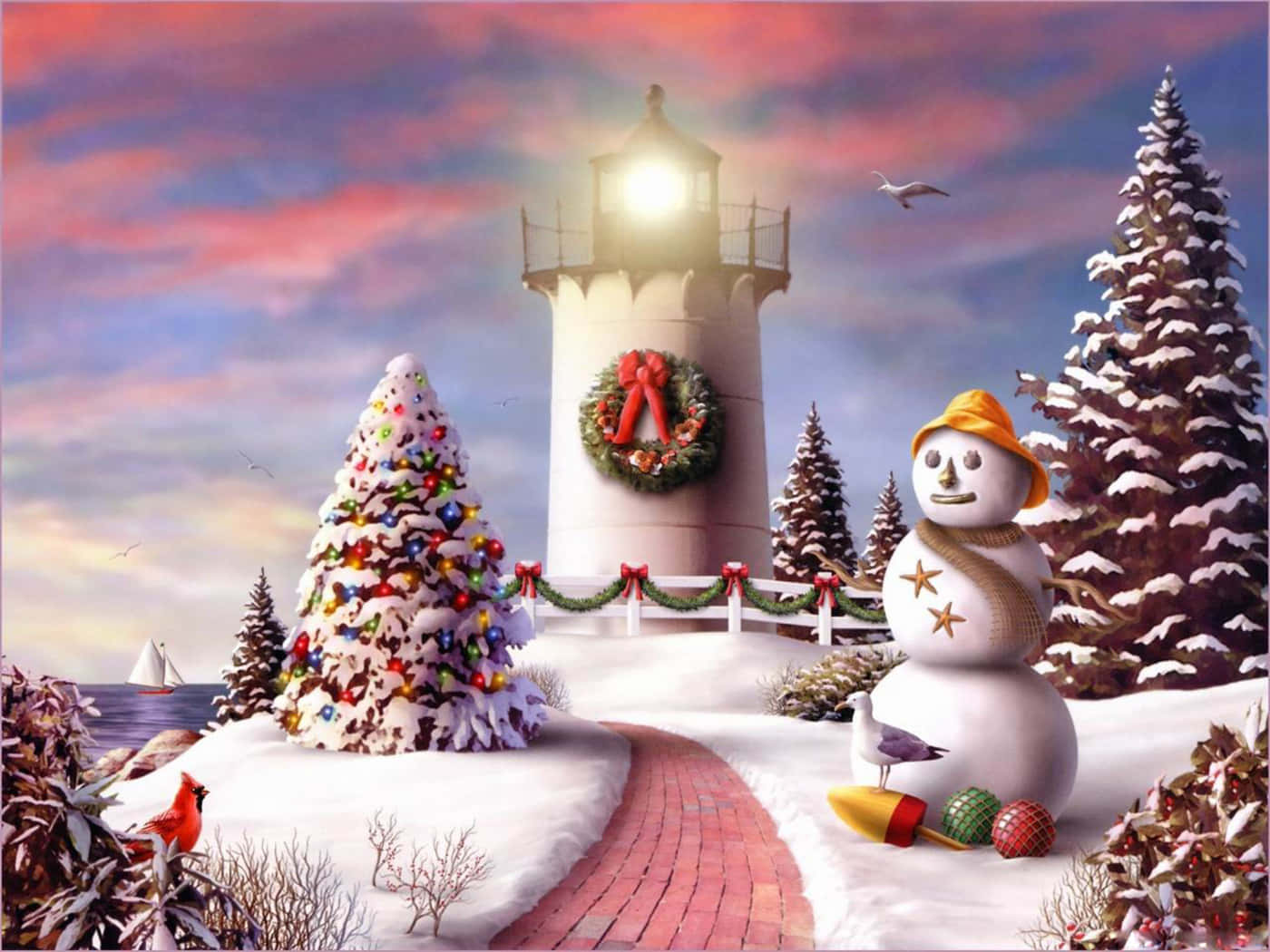 Free Christmas Village Lighthouse Picture