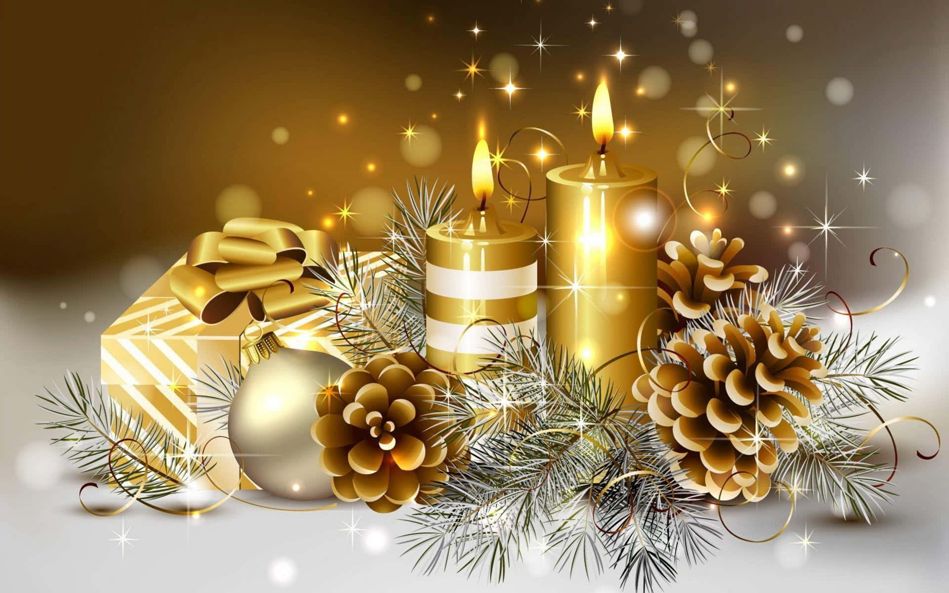 Free Golden Christmas Candles Picture