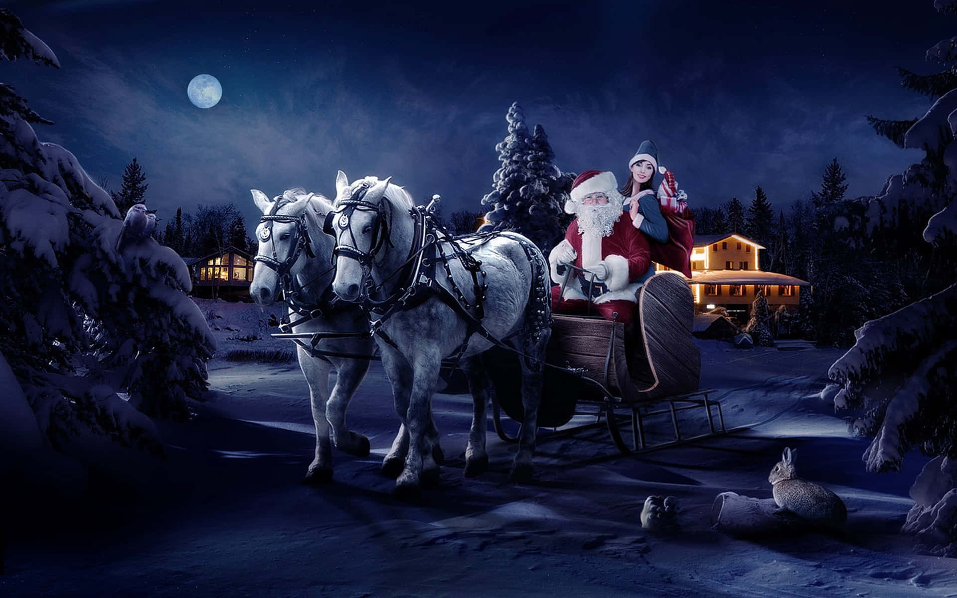 Kostenlosesweihnachtsbild Von Santa Claus Auf Dem Schlitten