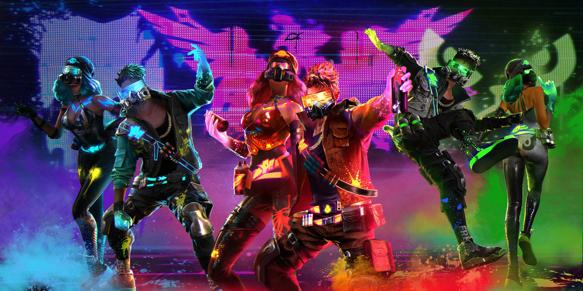 Free Fire 2020 Neon Characters Wallpaper
