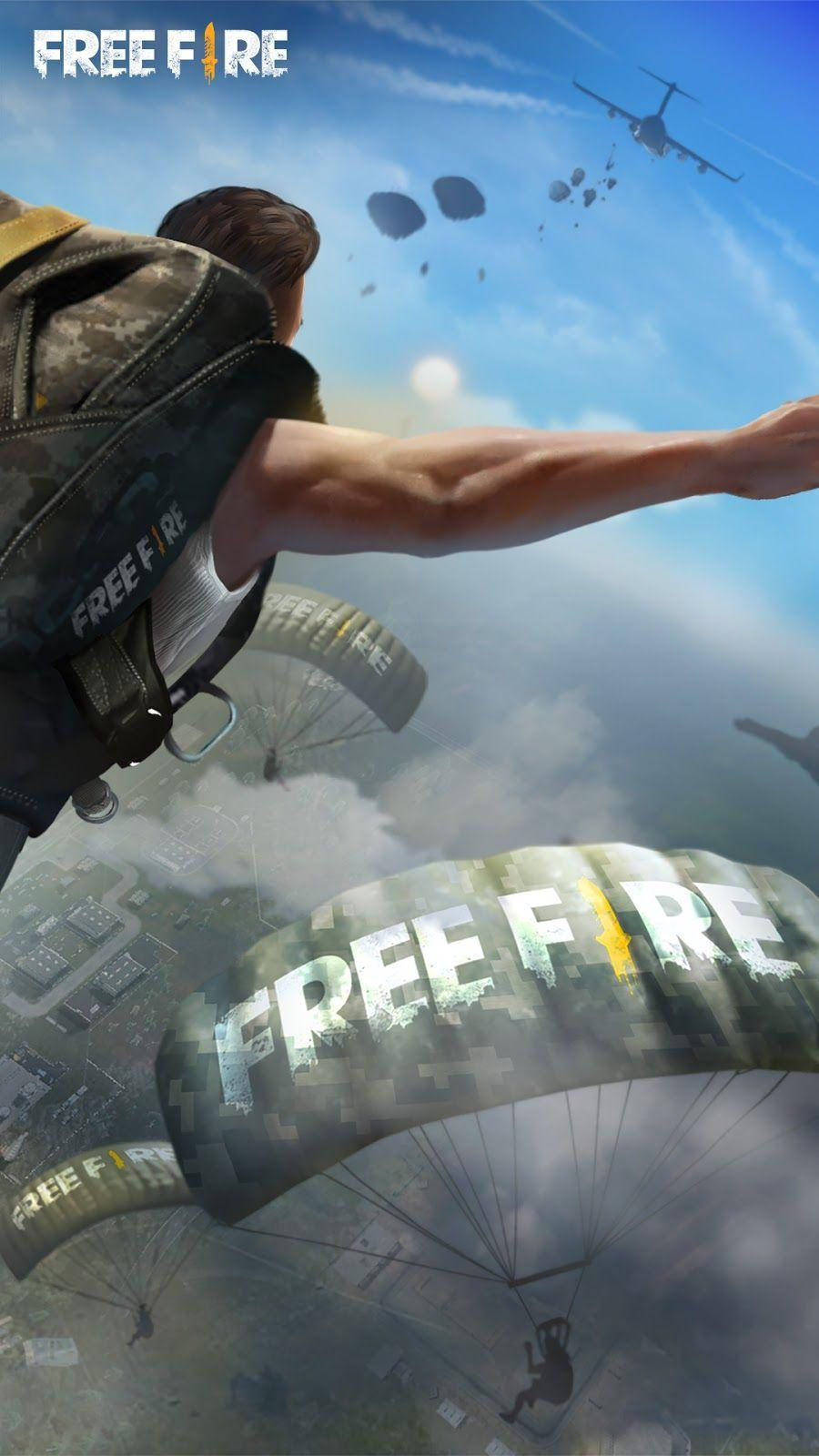 Free Fire 3d Characters Parachuting Wallpaper