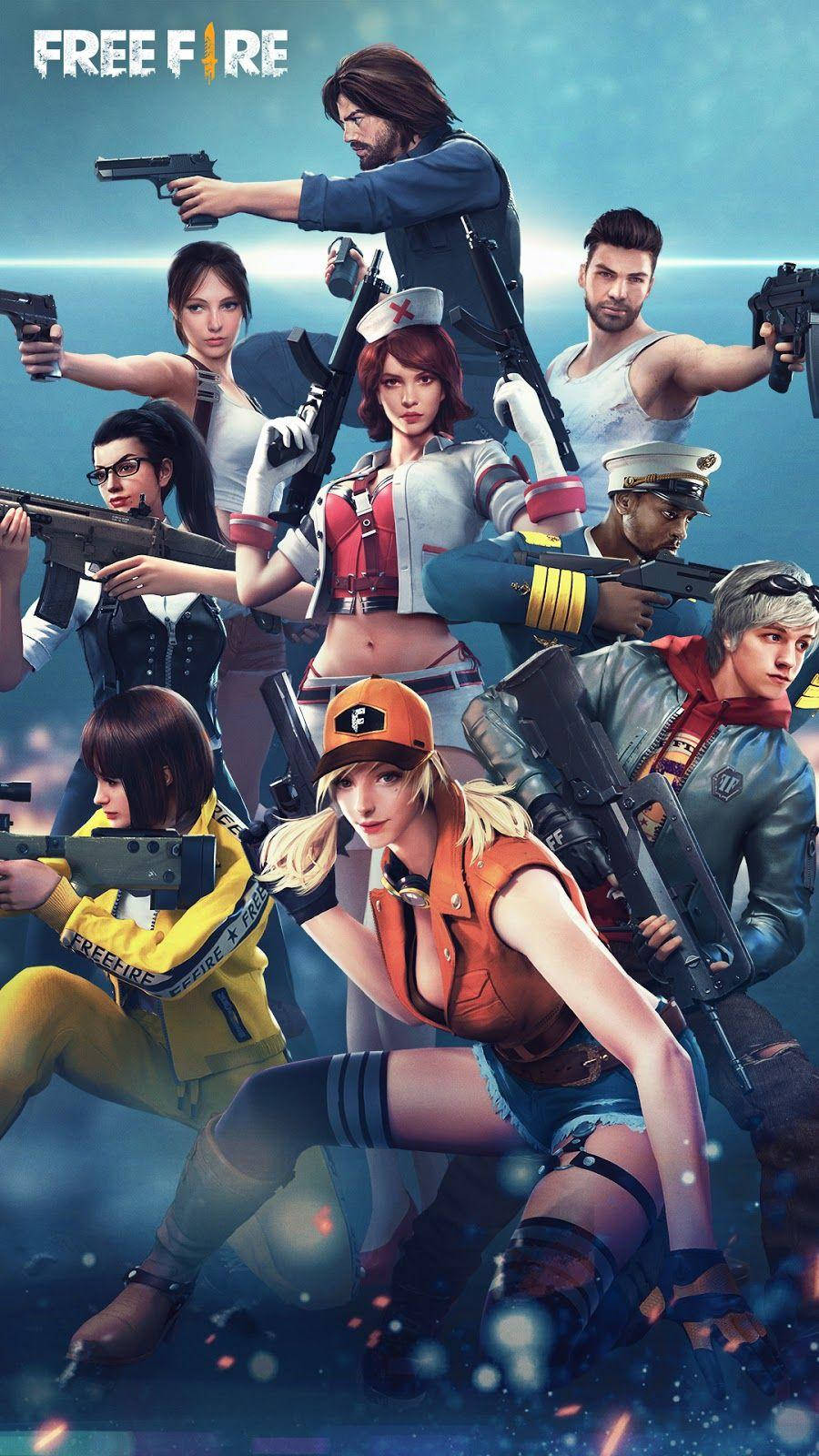 Free Fire 3d Characters Posing Together Wallpaper