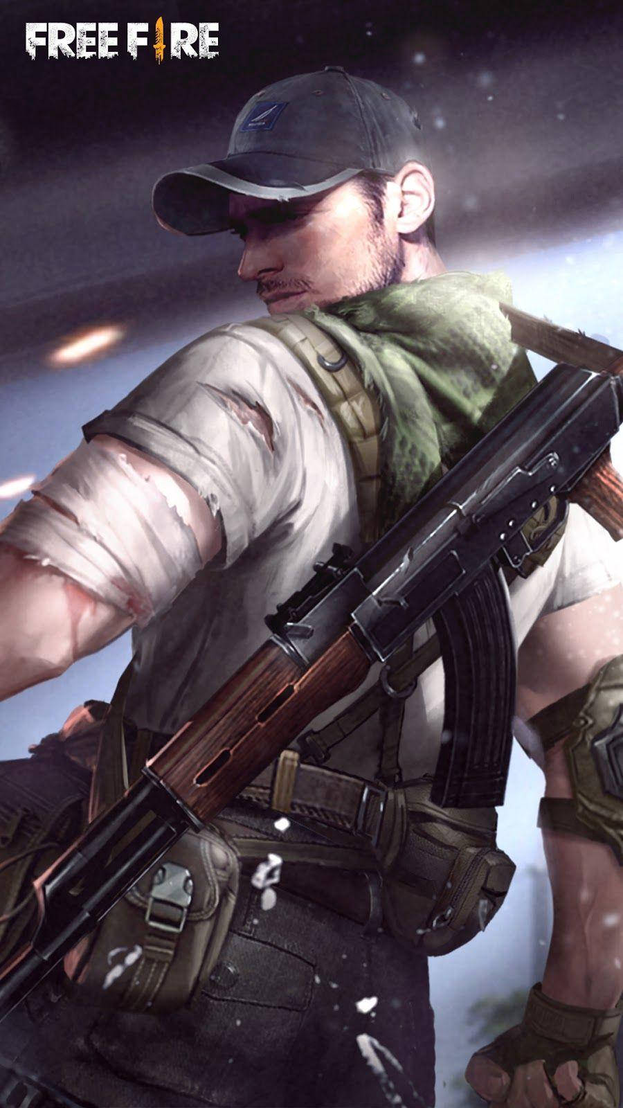 Free Fire 3d Close-up Of Guy With Machine Gun Wallpaper