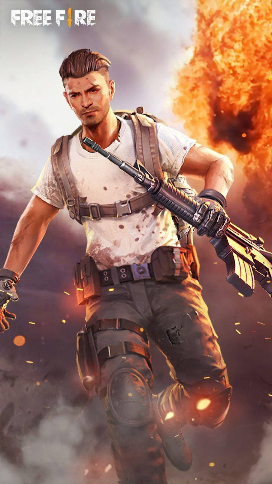 Free Fire 3d Male Character Running Away From Explosion Wallpaper