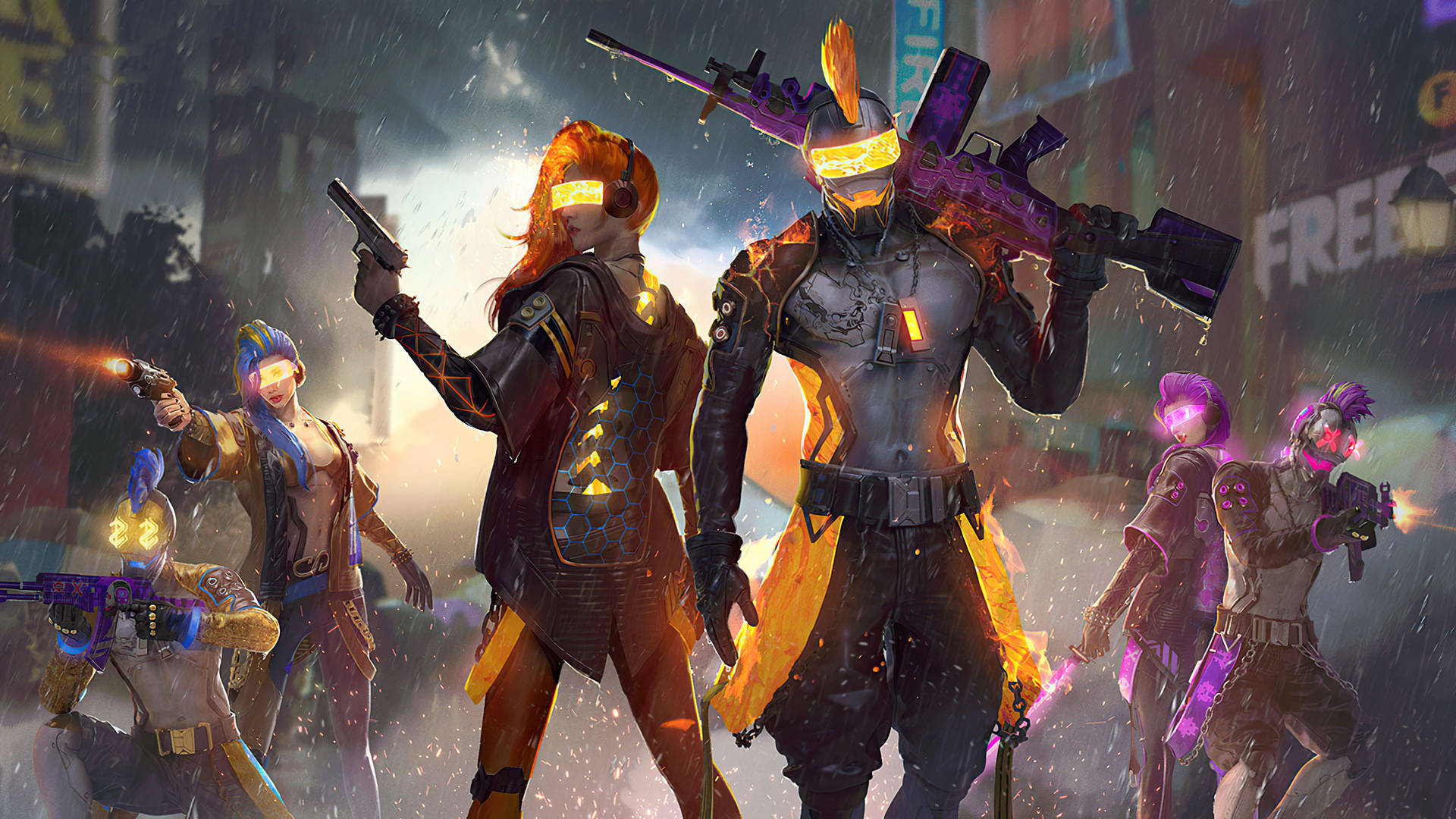 Free Fire 4k Characters With Led Glasses Wallpaper