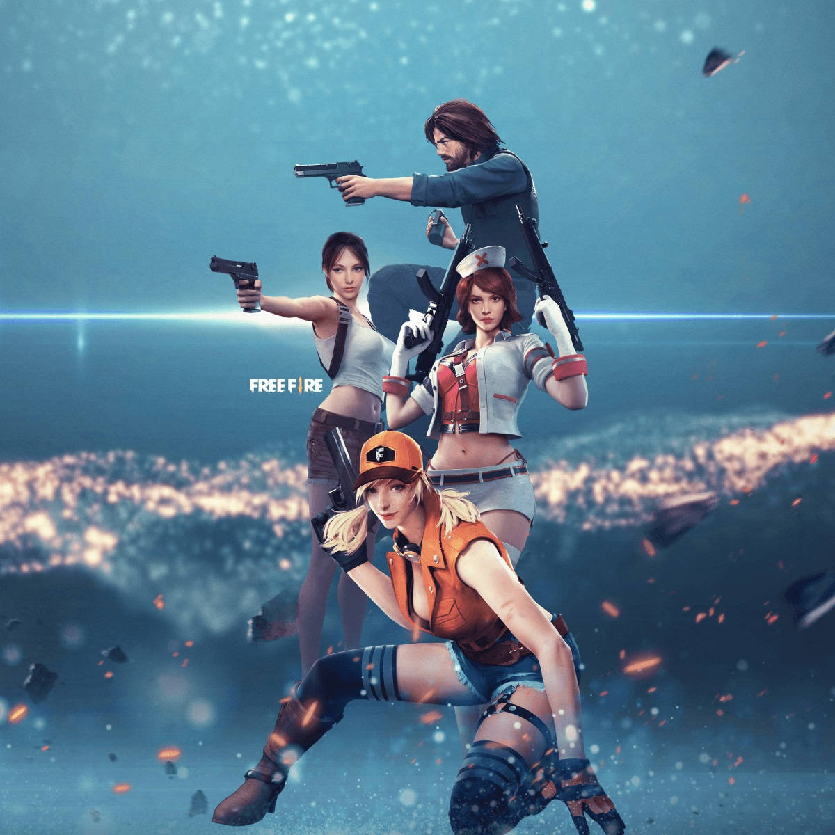 Free Fire Characters With Weapons 3d Wallpaper