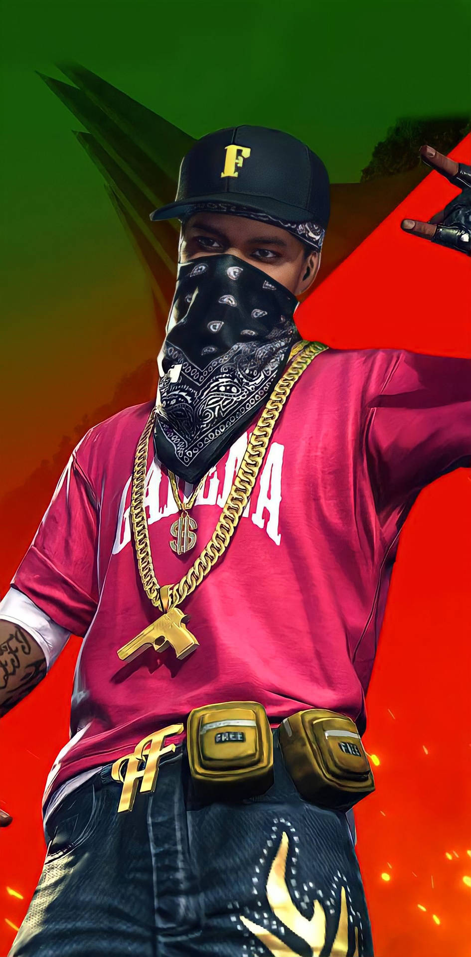 Free Fire Hip Hop Bundle Red And Green Wallpaper