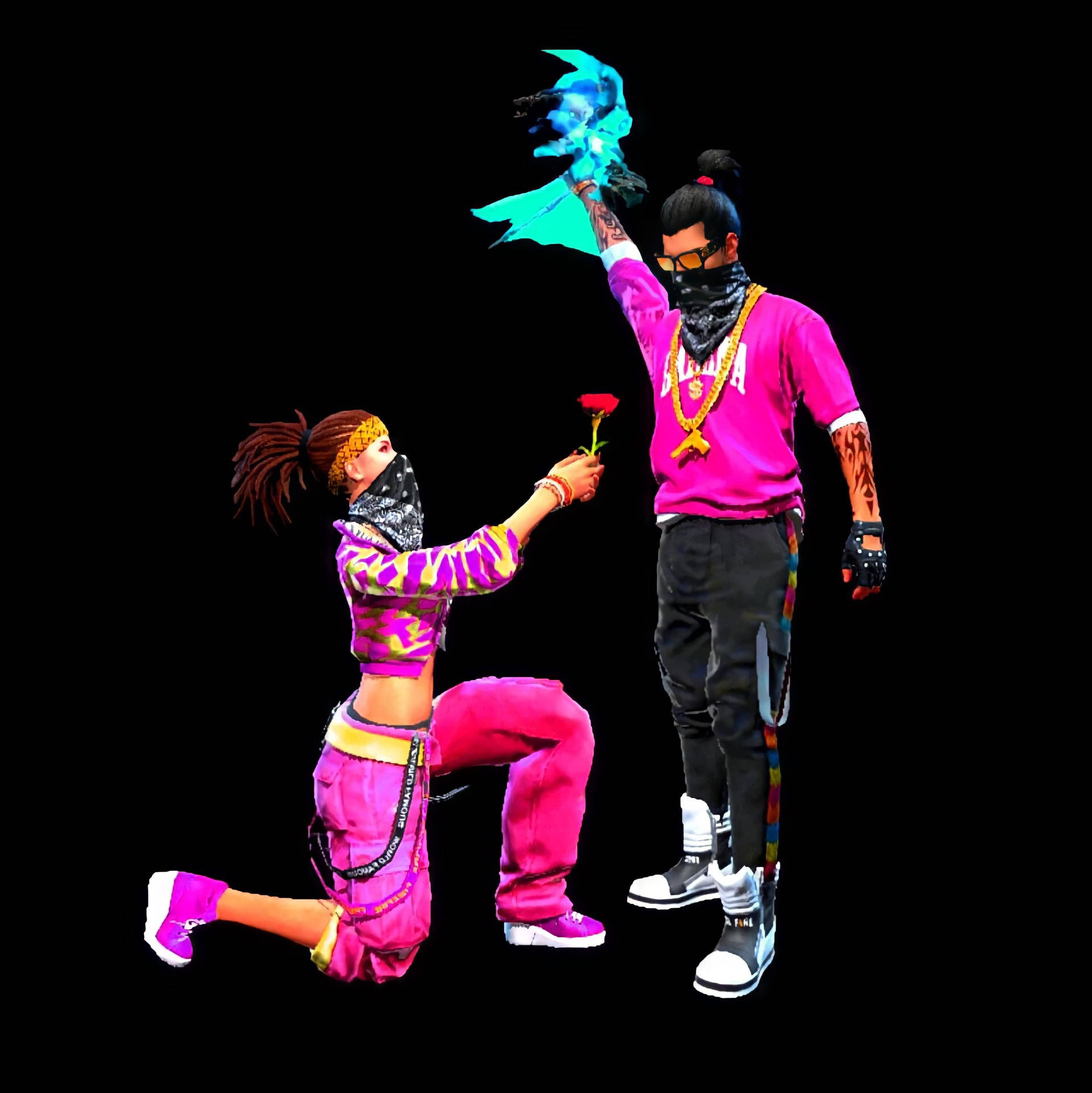 Download Free Fire Hip Hop Bundle Rose Proposal Wallpaper 