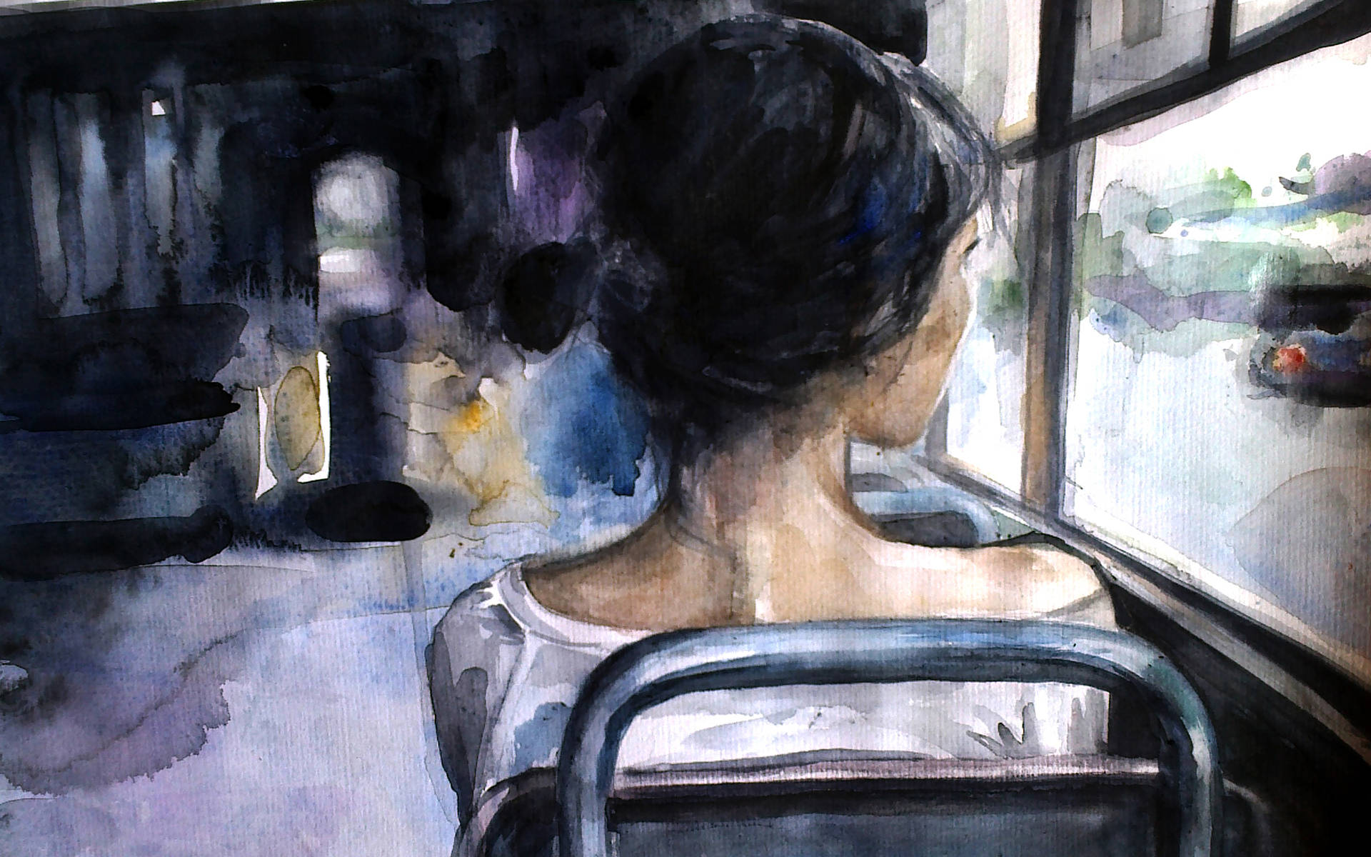 Free Soul Woman In Bus Wallpaper